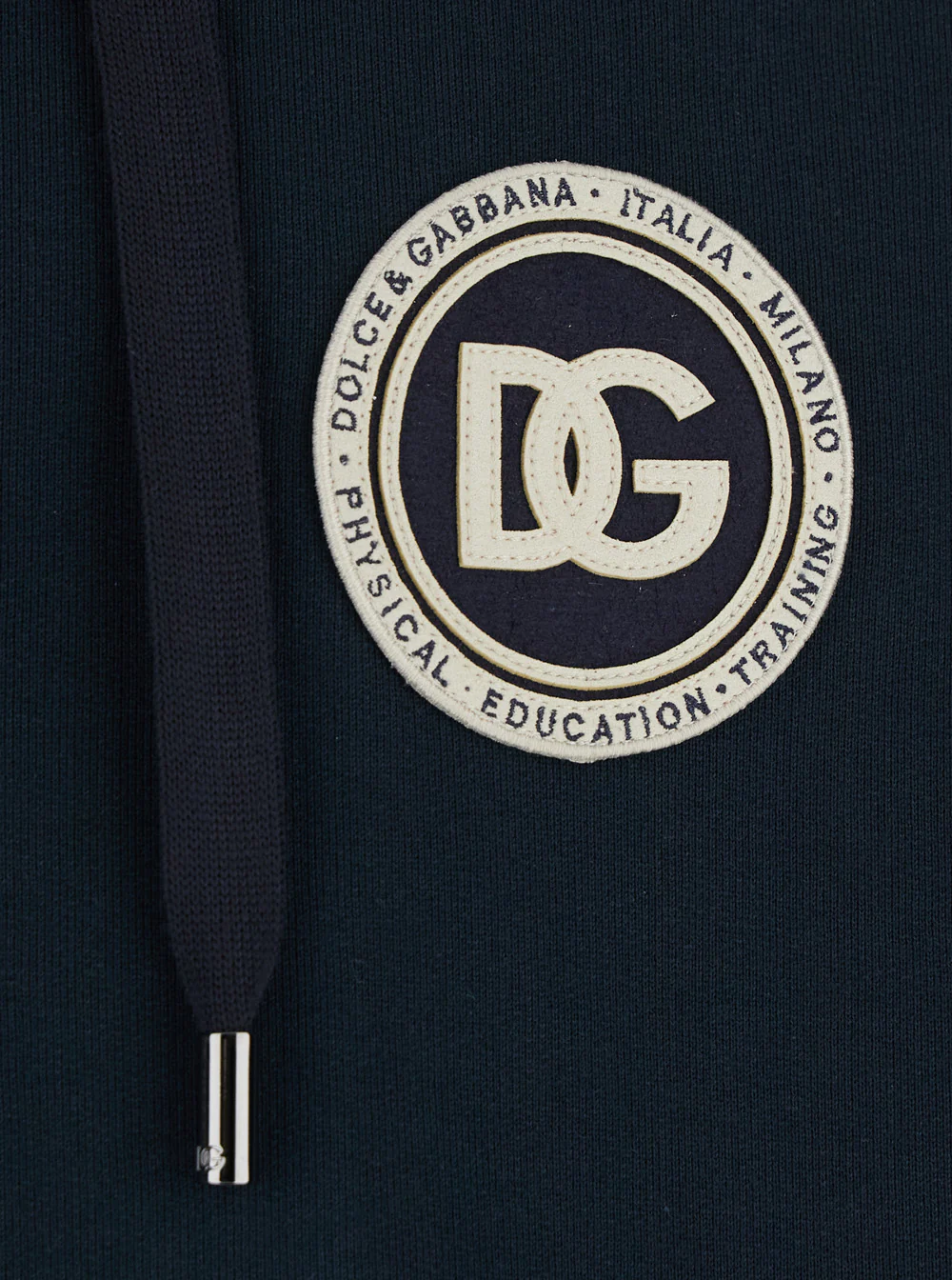 Dolce & Gabbana Blue Hooded Sweatshirt with Logo Patch on the Front in Cotton for Man Blu Sweatshirts