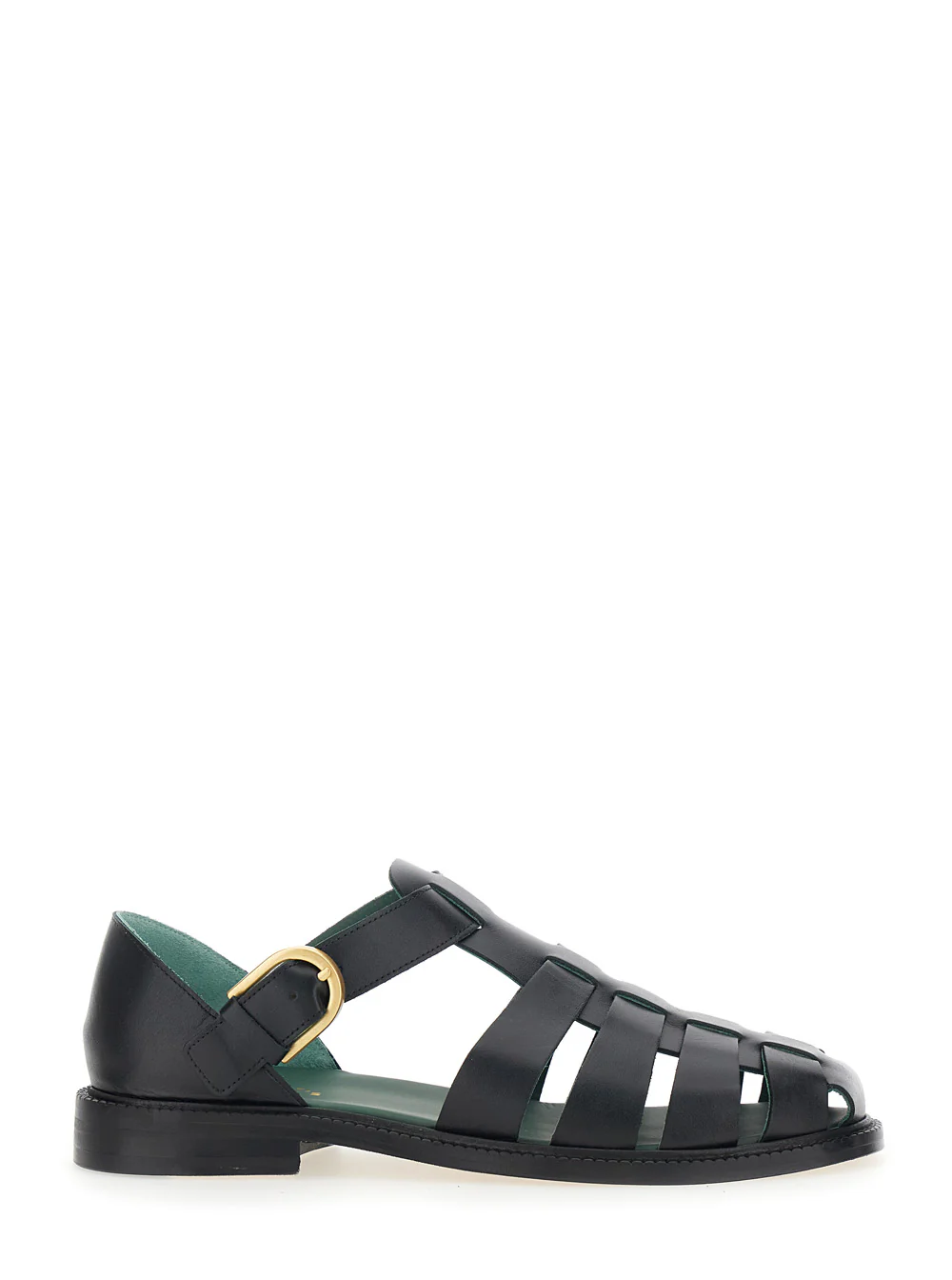 Vinny'S Mens Black Leather Cage Design Sandals with Buckle Closure Nappa Flat Shoes