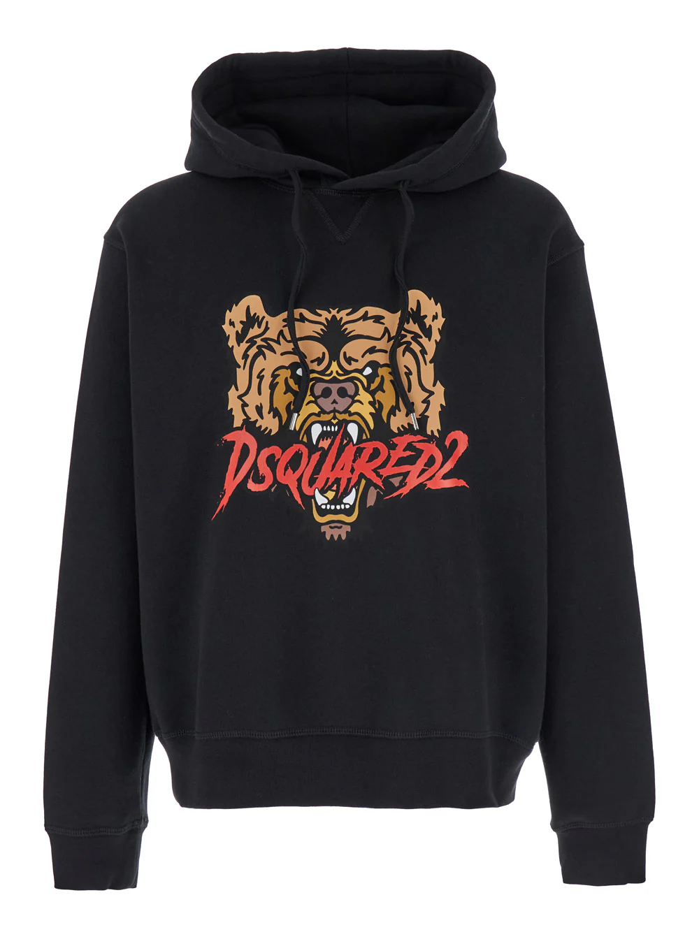 Dsquared2 Black Hoodie with Drawstring Hood and Maxi Logo Print on the Front in Cotton Man Sweatshirts
