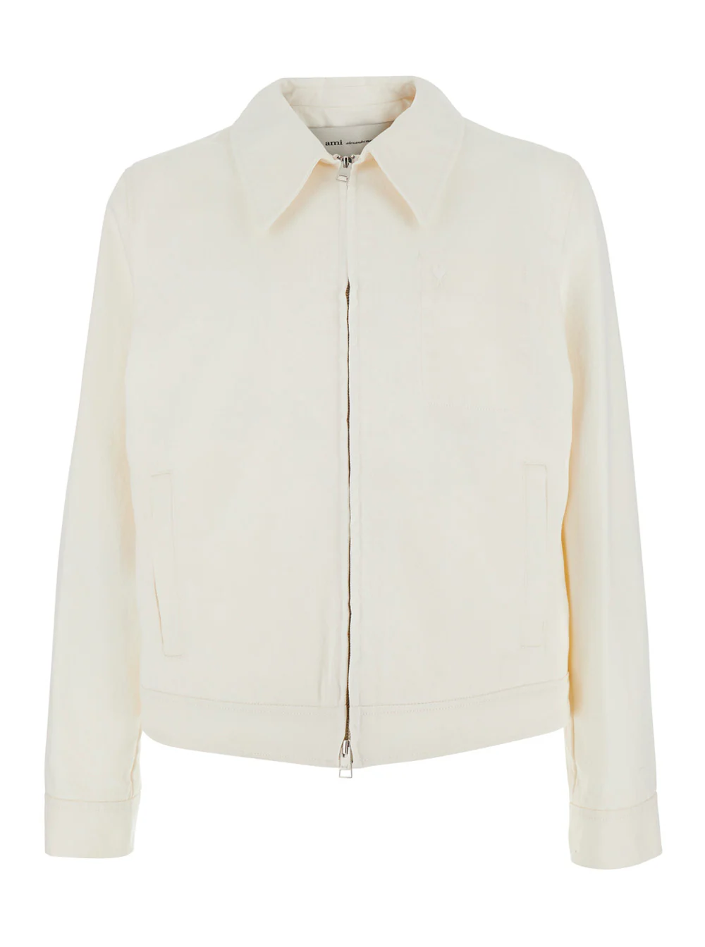 AMI Paris White Jacket with Classic Collar and Tone-on-Tone ADC Embroidery on the Front in Fabric for Men Outerwear