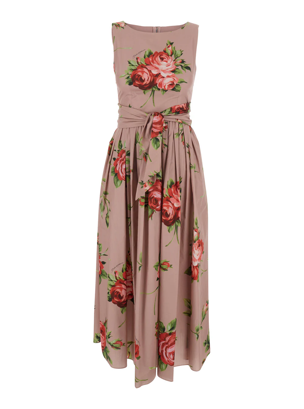 Dolce & Gabbana Pink Dress With Floral Print And Zip Closure At The Back Cotton For Women