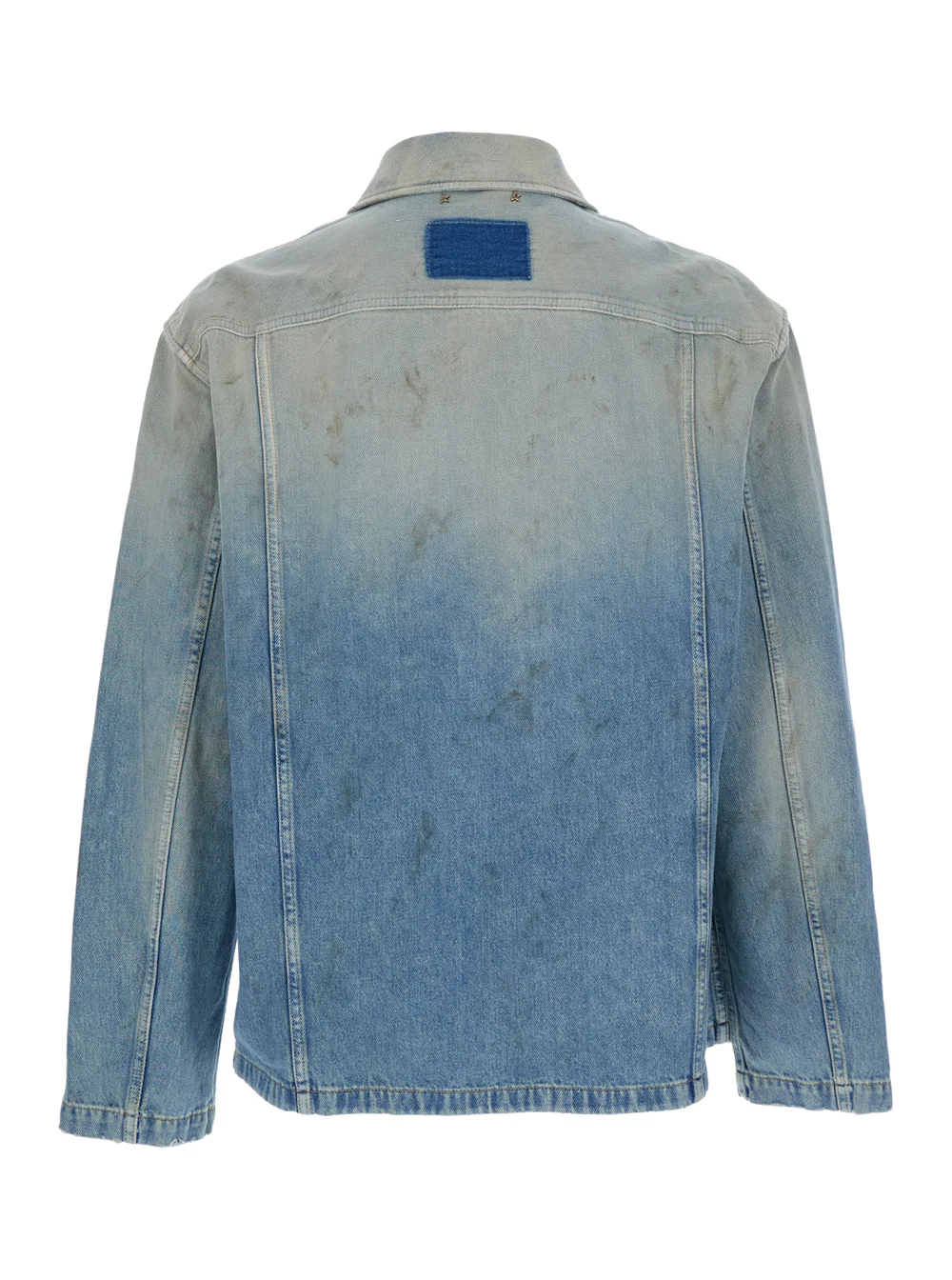 Golden Goose Light Blue Jacket with Classic Collar and Logo Patch on the Rear in Denim Man Cotton Outerwear Golden Goose Light Blue Jacket with Classic Collar and Logo Patch on the Rear in Denim Man Cotton Outerwear