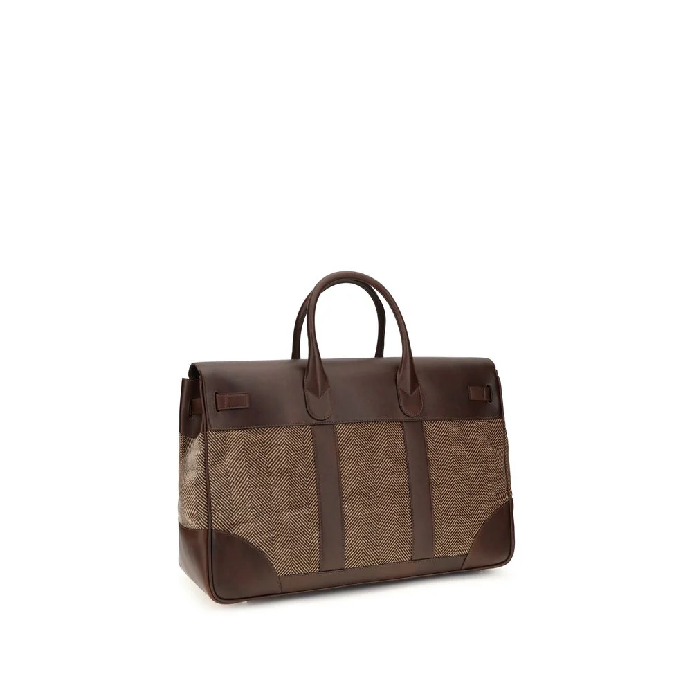 Brunello Cucinelli Brown Calf Leather Bos Taurus Luggage And Travel Bag