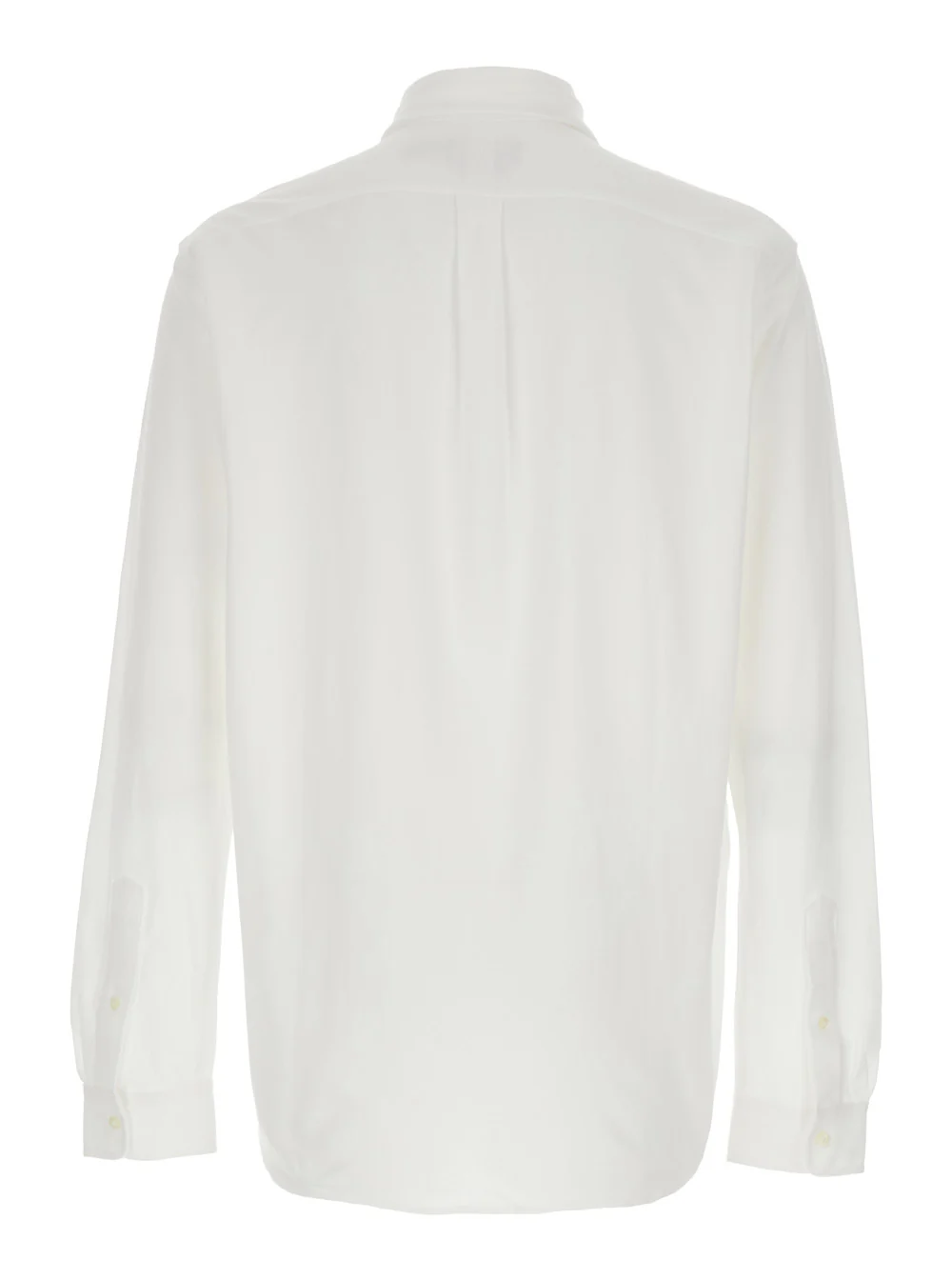 Polo Ralph Lauren White Long-sleeved Shirt with Button-Down Collar and Pony Embroidery on the Front in Piquet Cotton Men Blouses