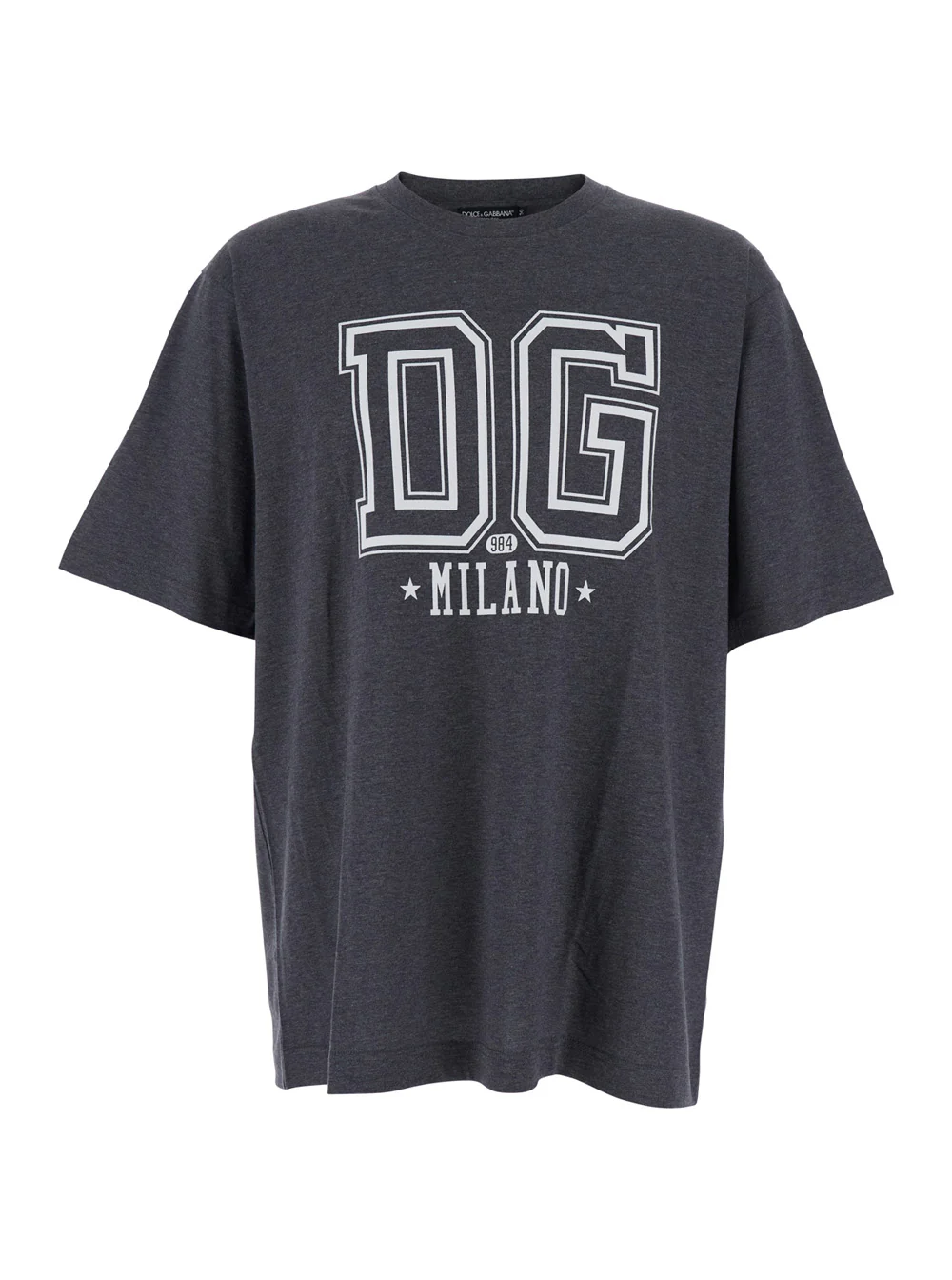Dolce & Gabbana Grey Crewneck T-Shirt with Logo Print on the Front in Cotton Man Tshirts And Polo Shirts