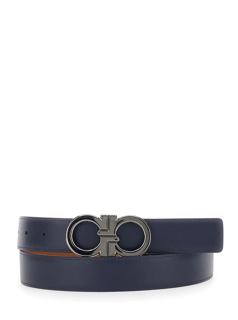 Ferragamo Reversible Belt with Gancini Buckle on the Front in Grained Brown Leather for Men Calf Ferragamo Reversible Belt with Gancini Buckle on the Front in Grained Brown Leather for Men Calf