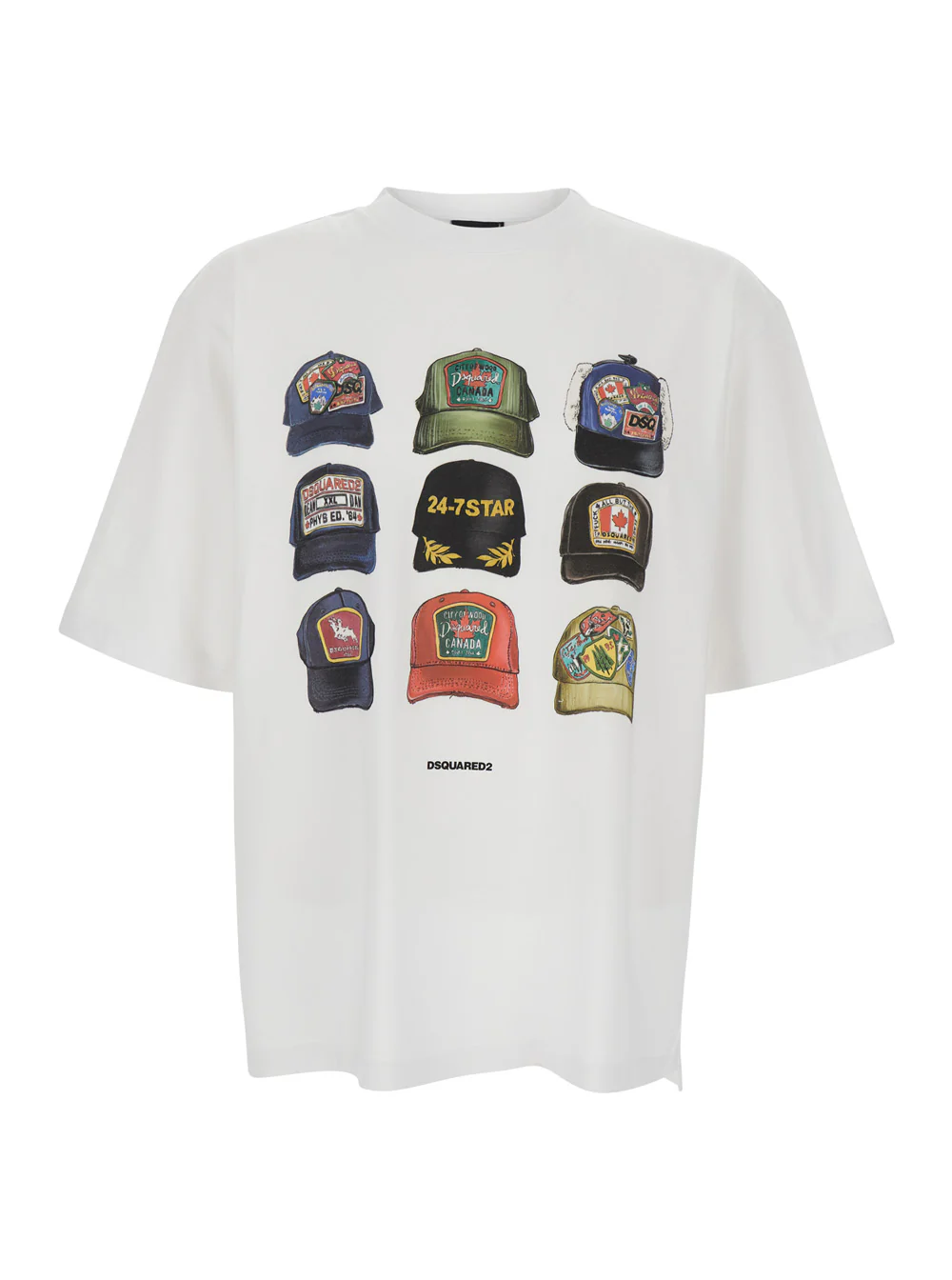Dsquared2 White T-shirt with Front Print and Logo on the Back for Men Cotton Tshirts Polo Shirts
