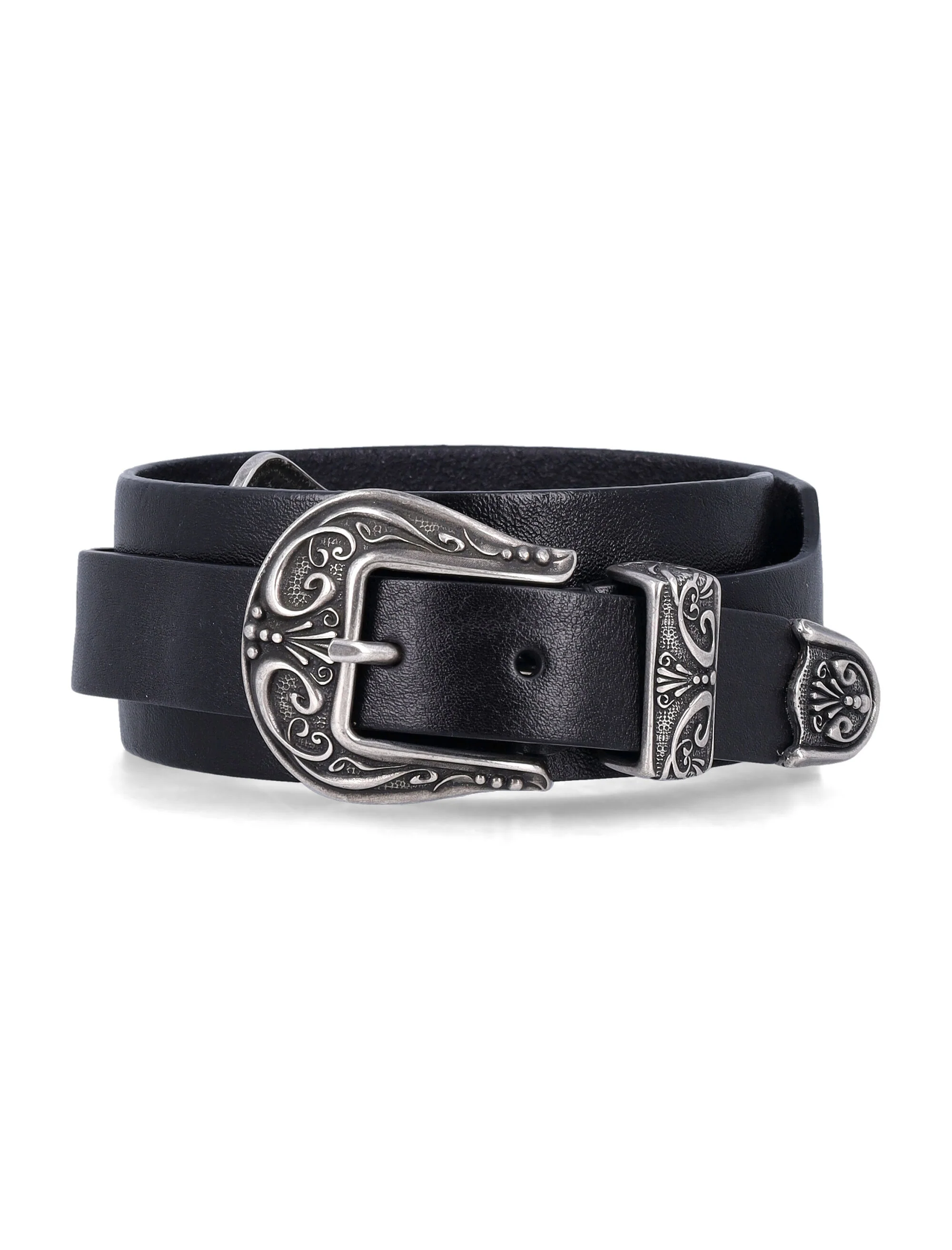 Golden Goose black washed leather belt with silver double buckle Cow