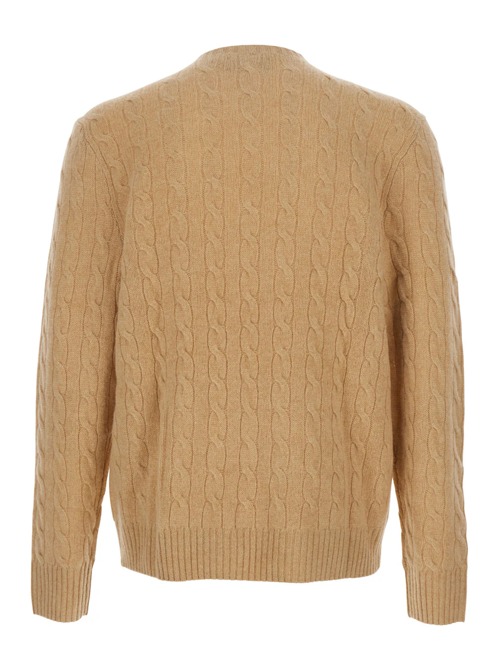 Polo Ralph Lauren Beige Crew Neck Sweater with Braided Knit and Pony Embroidery on the Front in Wool Cashmere for Men Jersey