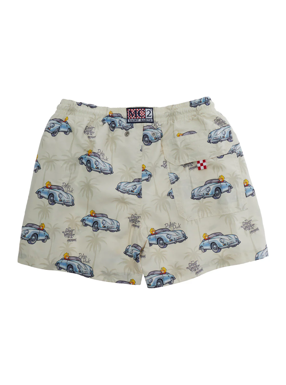 Mc2 Saint Barth Kids One-Piece Swimsuit Dylan Duck Gray with Print Motif and Side Pockets in Tech Fabric for Kids Grey Beachwear