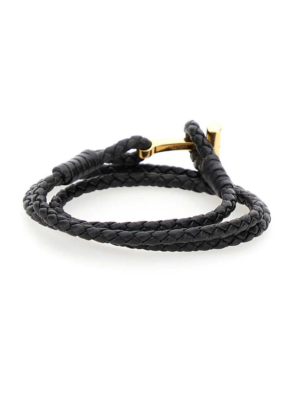 Tom Ford Black Bracelet With T Detail Woven Leather For Men