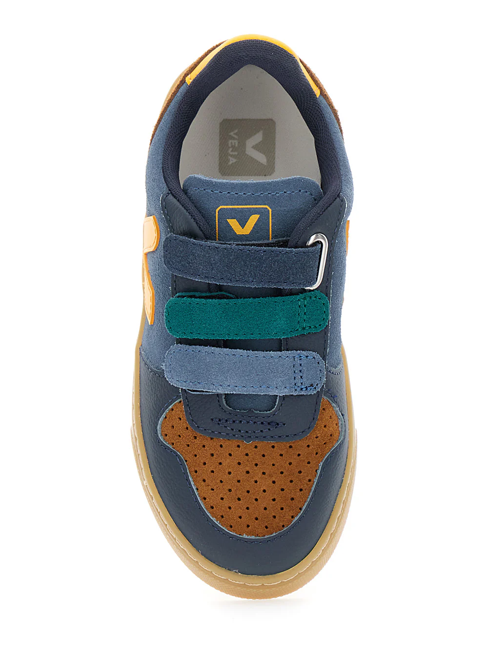 Veja Kids V-10 Multicolor Low Top Sneakers with Logo Patch on the Side and Lettering Heel in Suede Boy