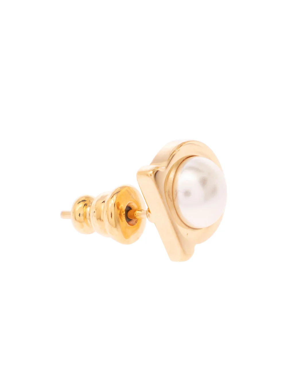 Ferragamo Stud G Pearl Metallic Brass Glass Earrings