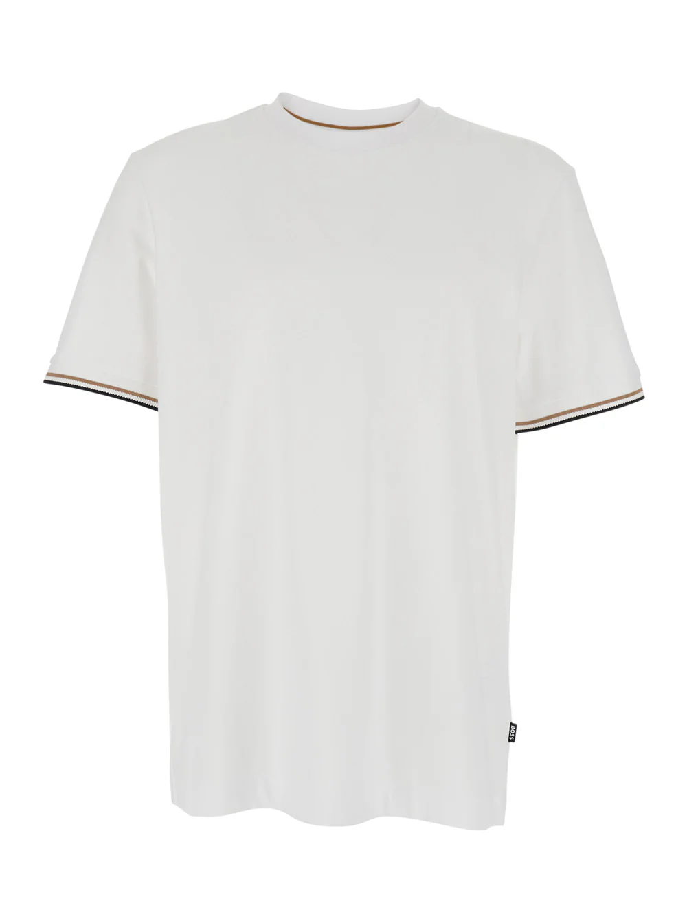 Hugo Boss White T-Shirt with Contrast Details on the Sleeves for Men Cotton Tshirts And Polo Shirts
