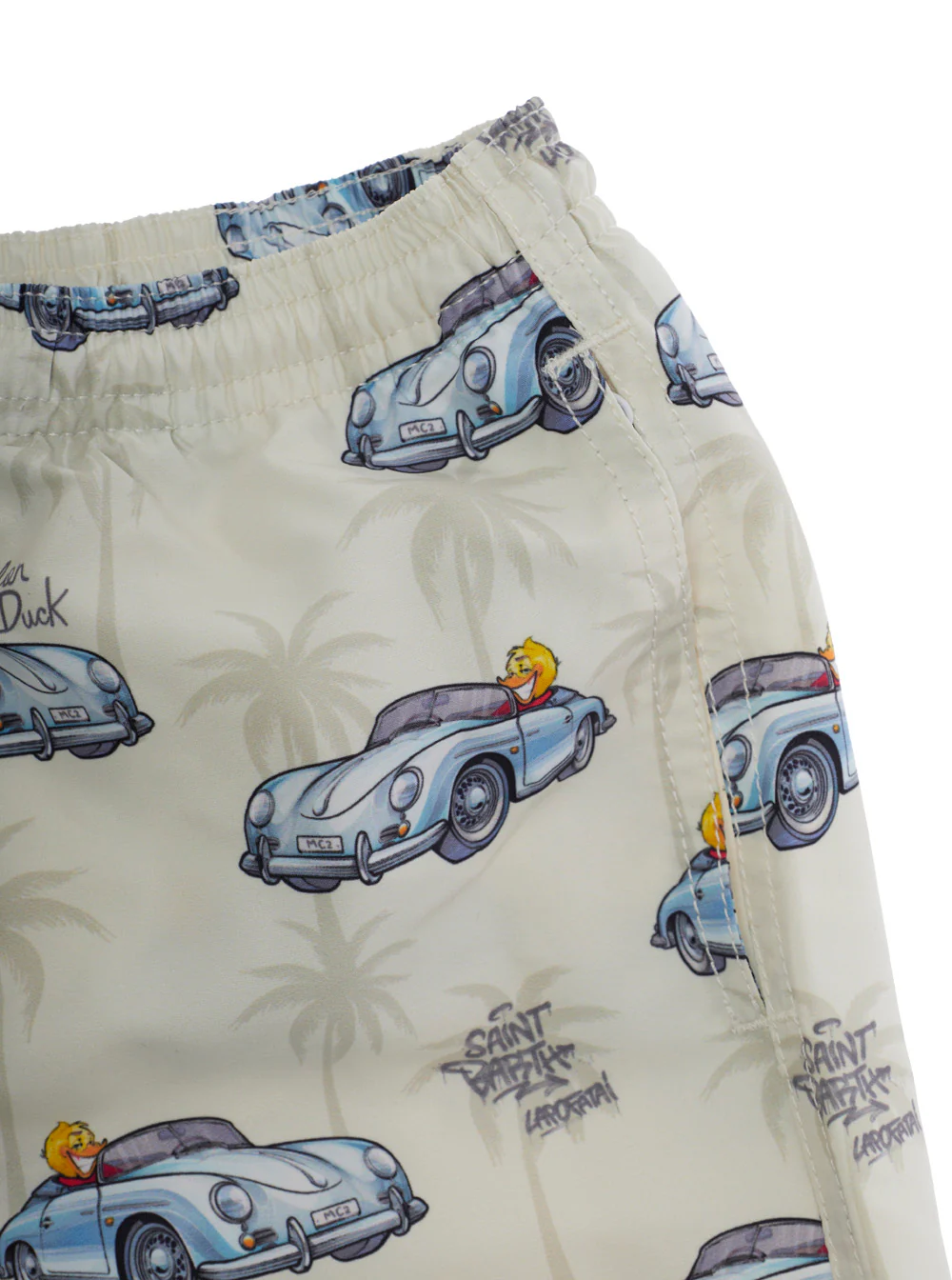 Mc2 Saint Barth Kids One-Piece Swimsuit Dylan Duck Gray with Print Motif and Side Pockets in Tech Fabric for Kids Grey Beachwear