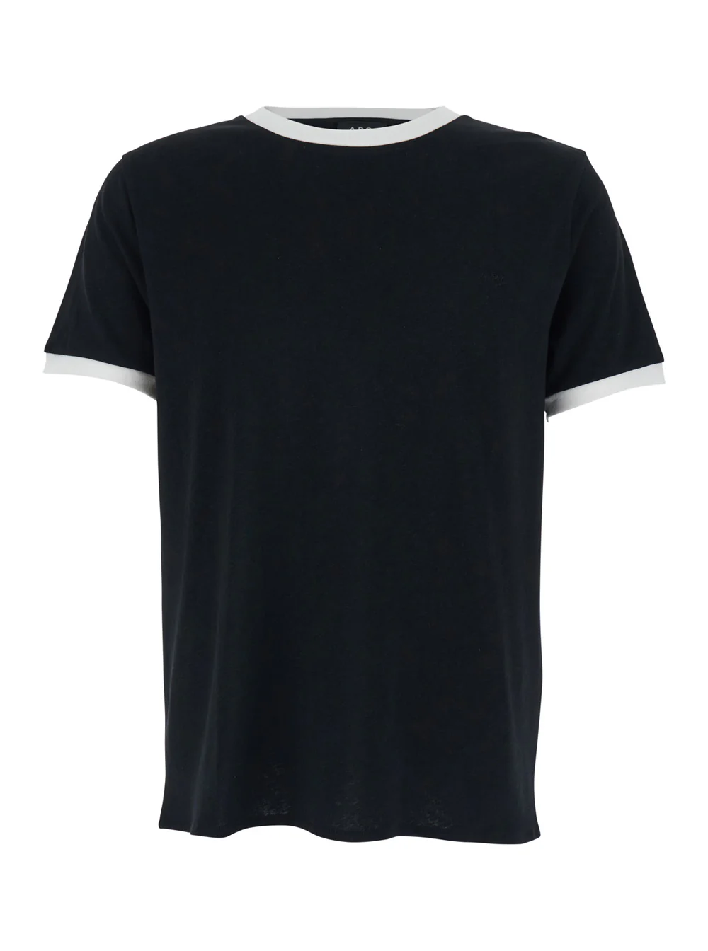 A.P.C. Black T-shirt with Contrast Details on the Neck and Sleeves in Cotton Linen Blend for Men Tshirts Polo Shirts