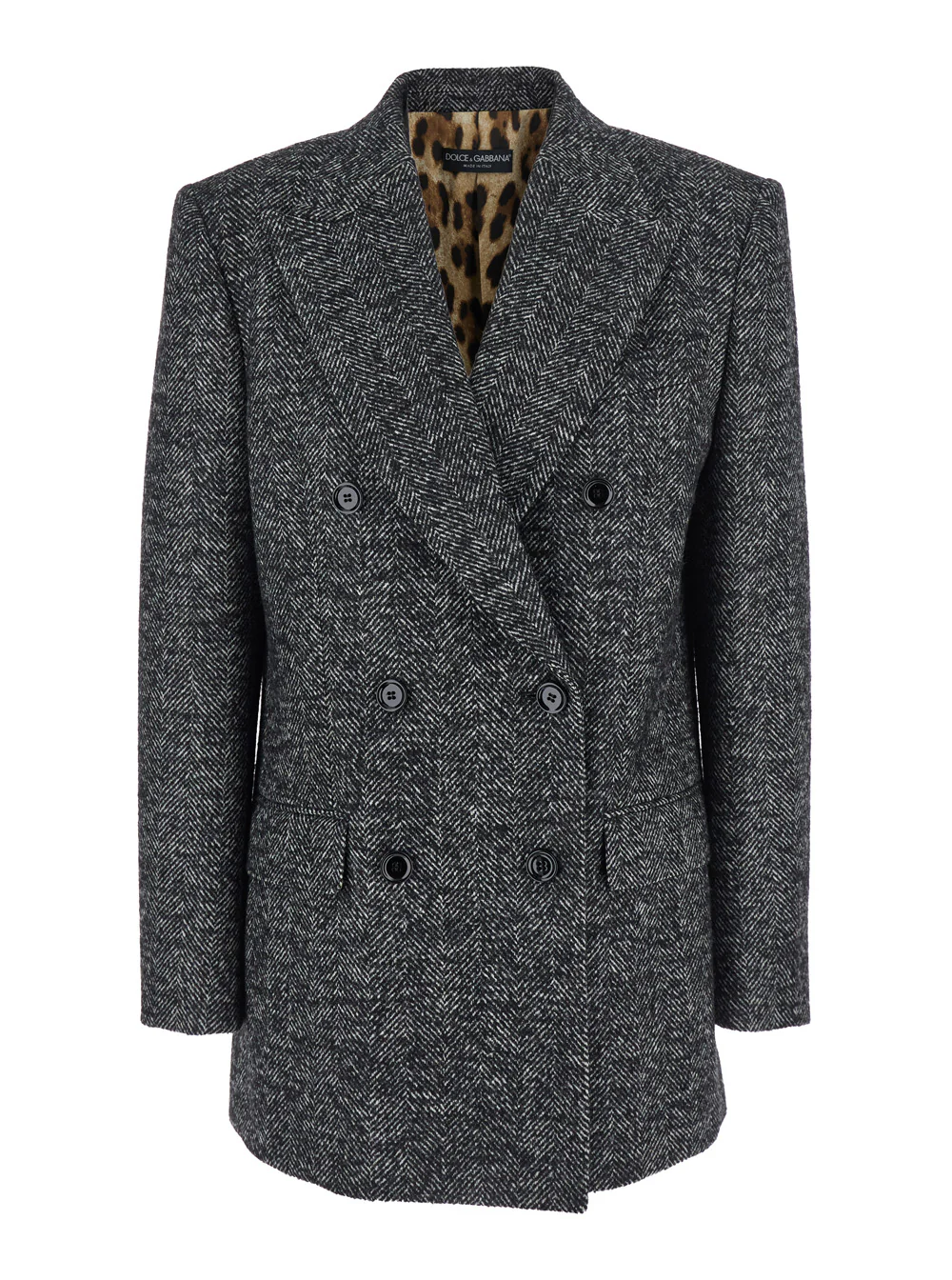 Dolce & Gabbana Grey Double-Breasted Jacket with Peak Revers in Wool Blend Woman Acrylic Polyester Virgin Blazers