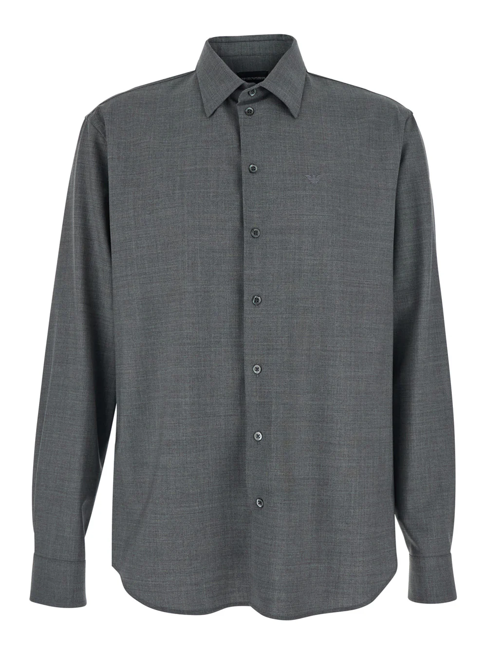 Emporio Armani Grey Shirt With Classic Collar And Logo Embroidery On The Front In Wool For Men Virgin Elastane Blouses