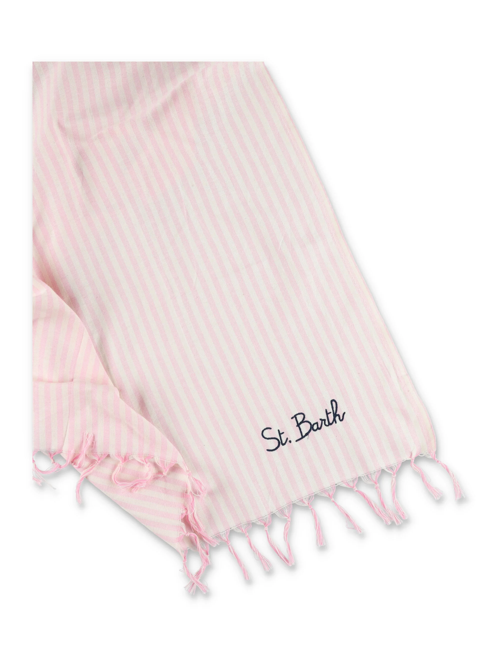 Mc2 Saint Barth Girls White And Pink Striped Beach Towel Cotton