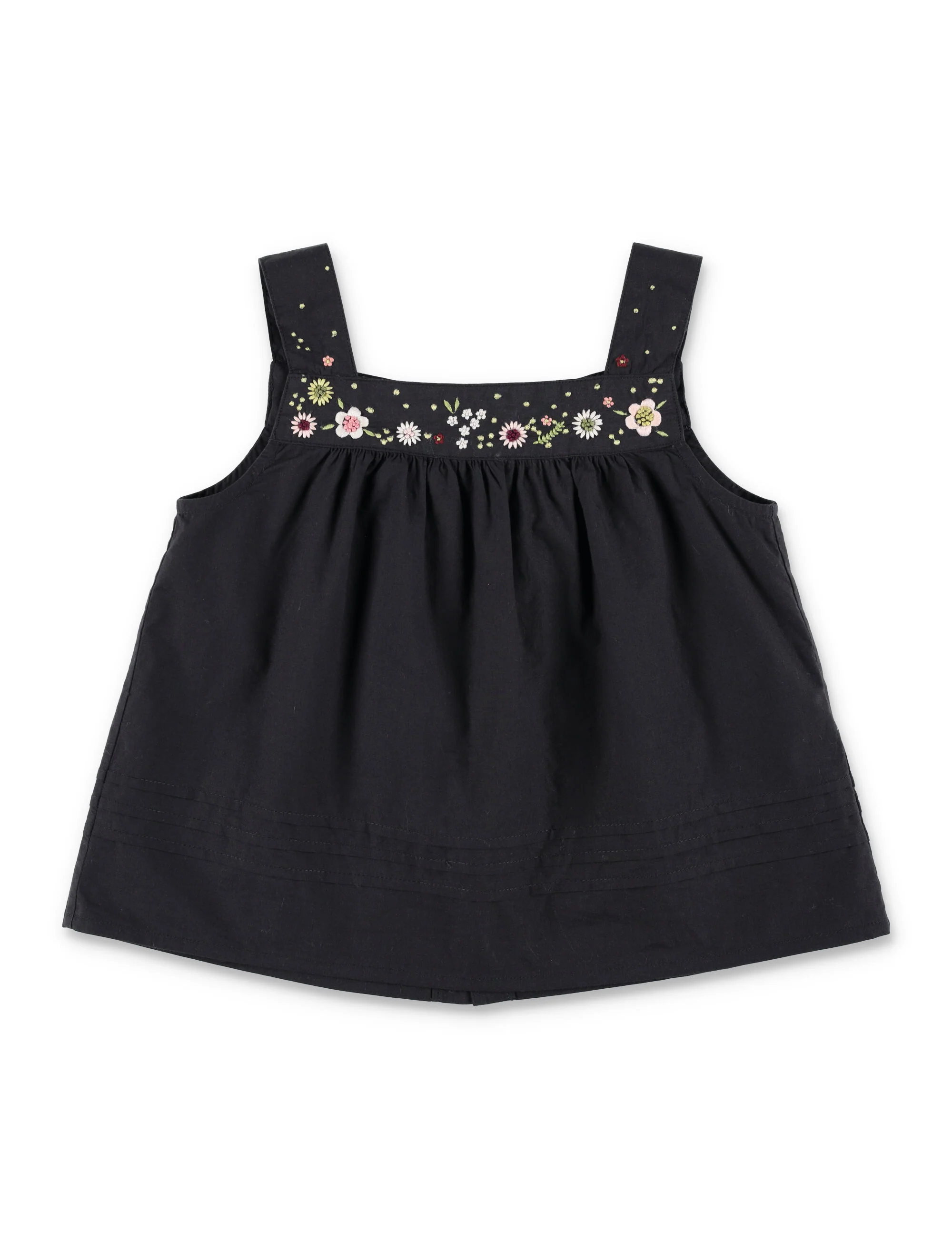 Bonpoint Elija Hand-Embroidered Pleated Blouse Black Organic Cotton Top