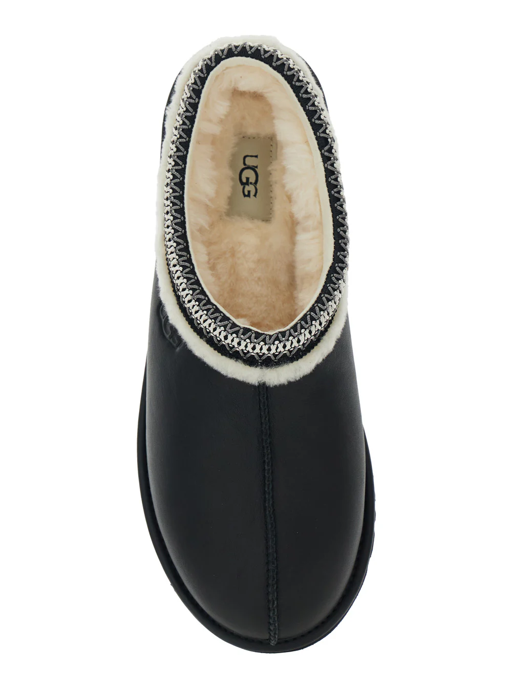UGG Tasman Black Mules with Embossed Logo in Leather Man Textile Flat Shoes