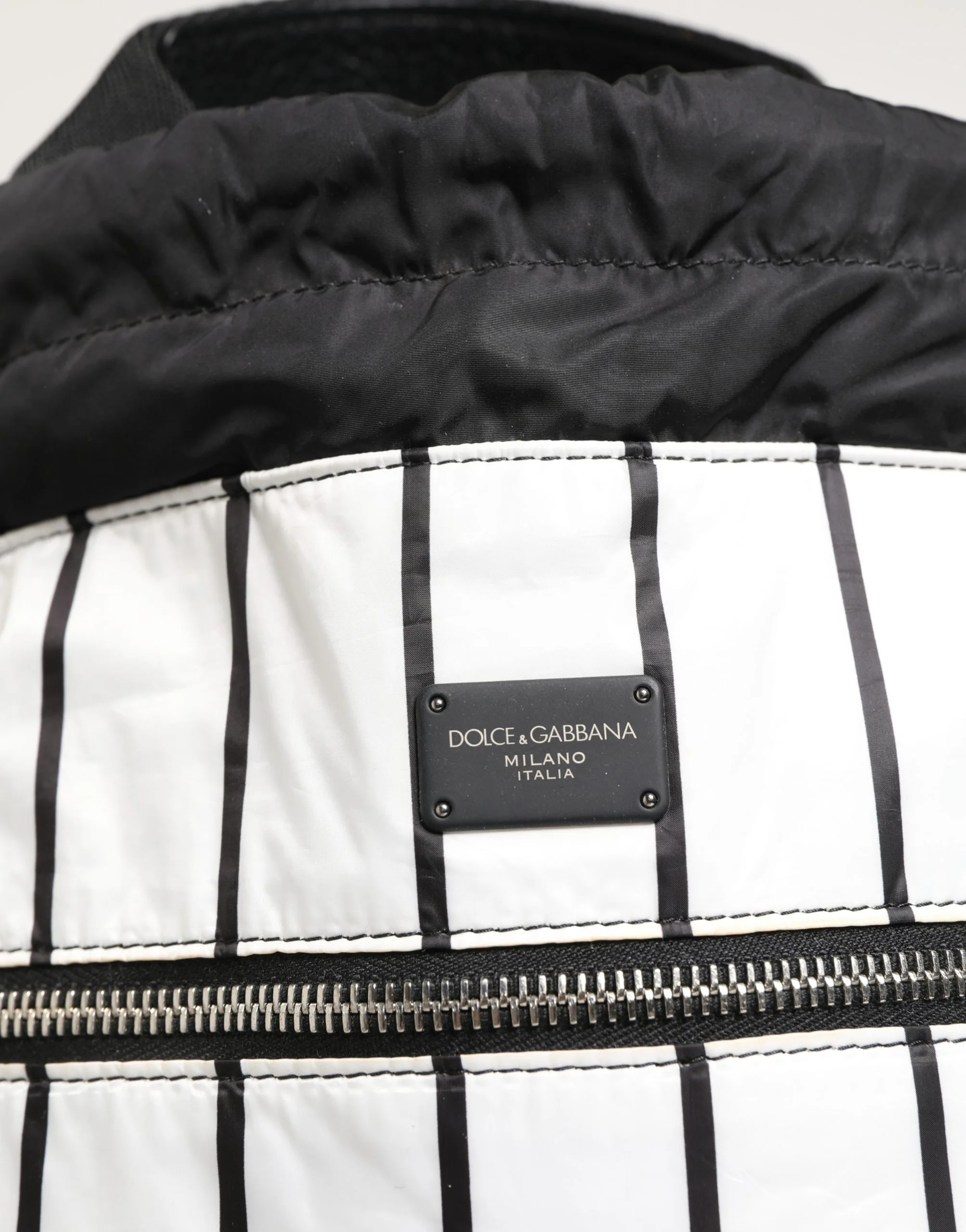 Dolce & Gabbana Black White Striped Polyester Drawstring Backpack Men Bag And Nylon Pp Calf