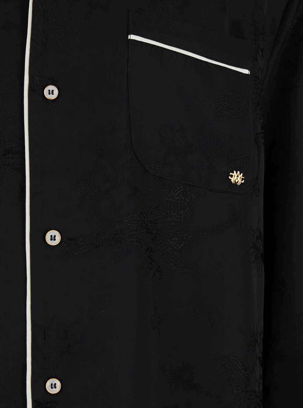 Amiri Black Long-Sleeved Shirt with Cuban Collar and Tone-on-Tone Floral Embroidery in Viscose for Men Blouses