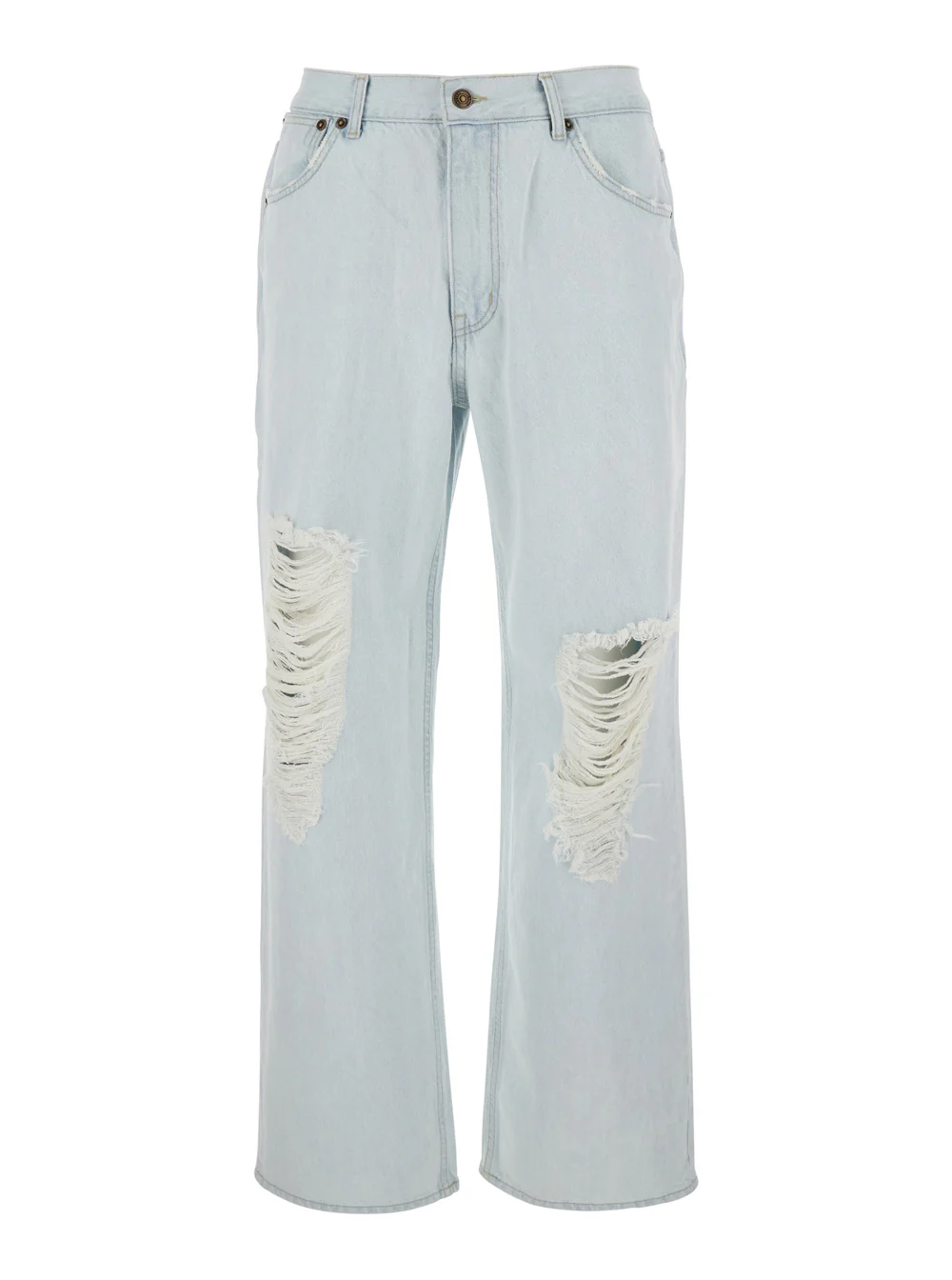 After Pray Light Blue Jeans with Logo Patch on the Rear and Ripped Details Front in Denim Man Cotton