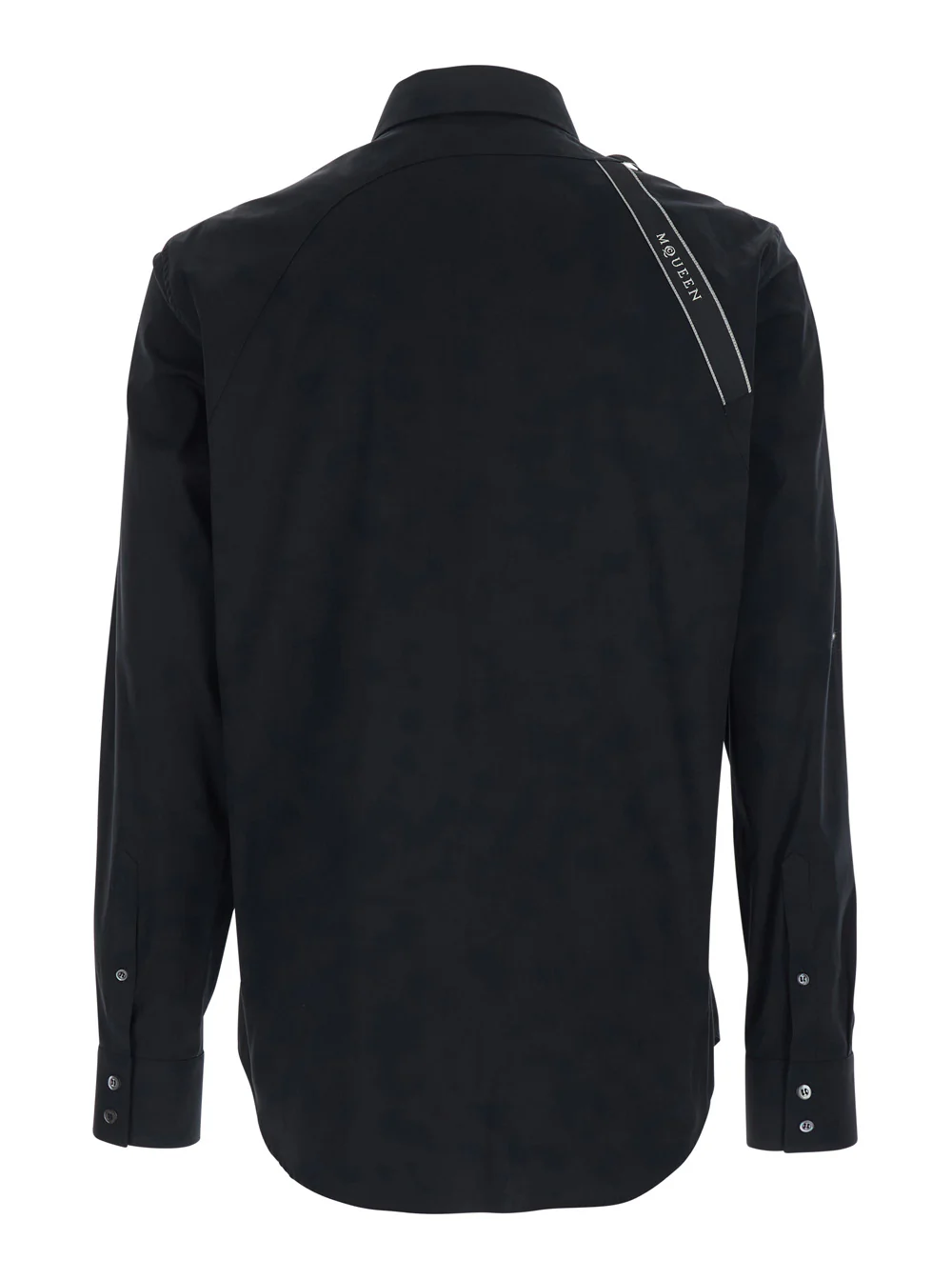 Alexander McQueen Shirt with Classic Collar and Buckle Detail in Black Cotton for Men Elastane Blouses