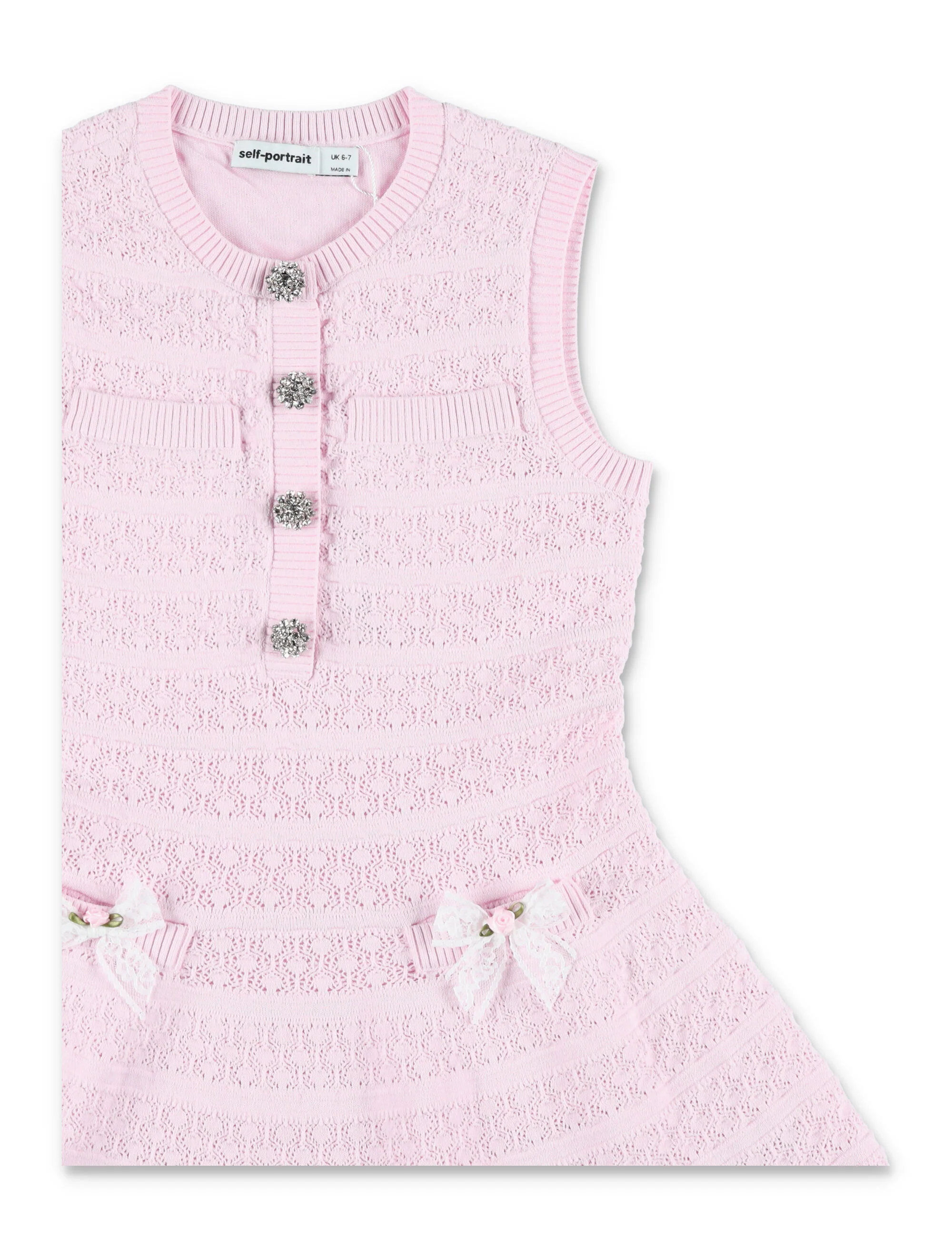 Self-Portrait Lace Bow Knit Girls Dress Pink Viscose
