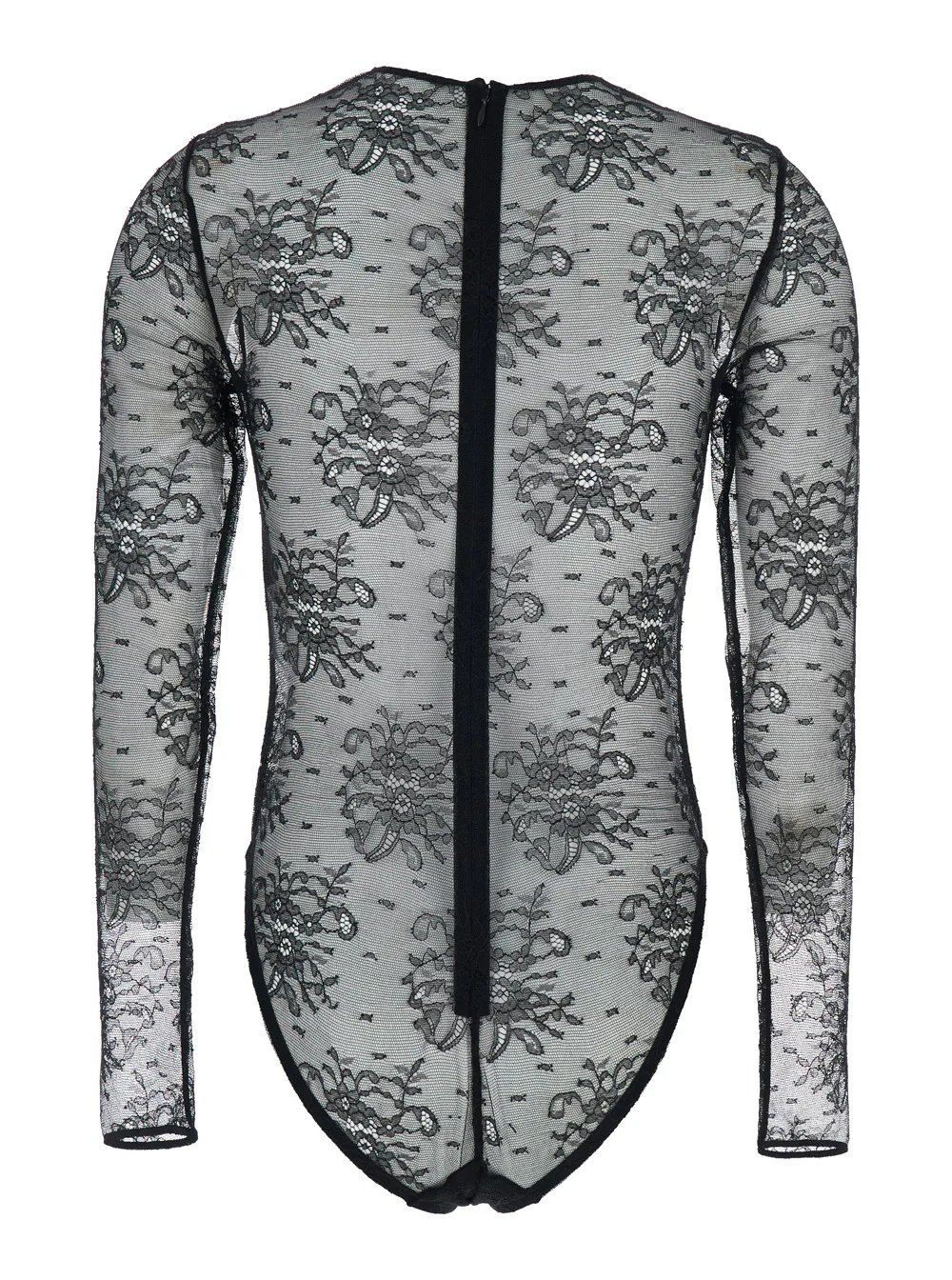 Dolce & Gabbana Black Bodysuit with All-Over Floral Embroidery and Semi-Sheer Design in Stretch Tech Fabric Woman Elastane Polyamide Viscose Tops