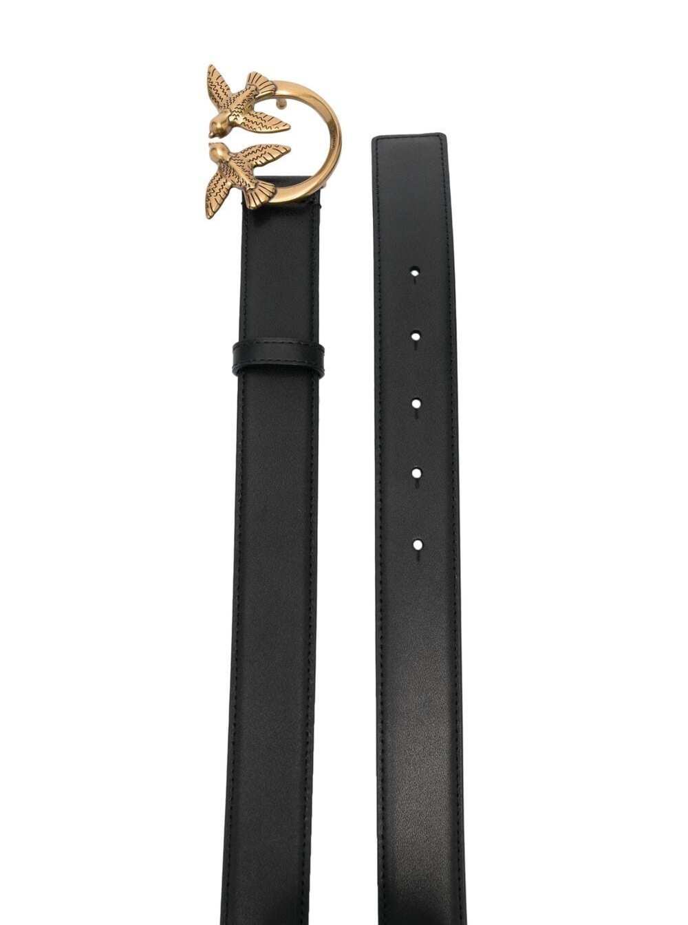 Pinko Love Birds Belt With Logo Buckle Black Leather For Women