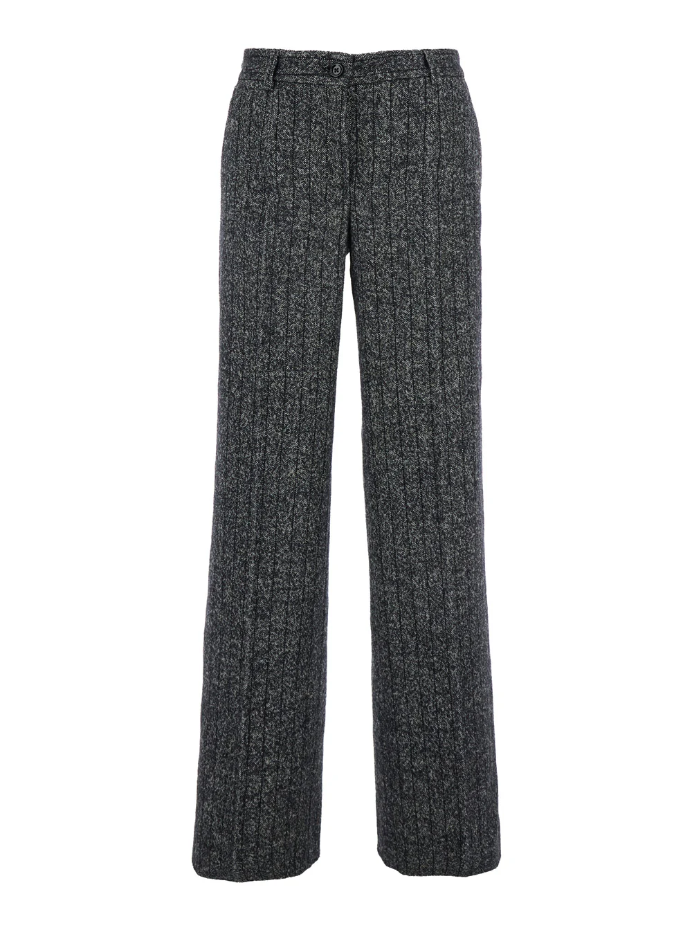 Dolce & Gabbana Grey Pants with Wide Leg and Pinstripe Motif in Wool Blend Stretch Woman Trousers