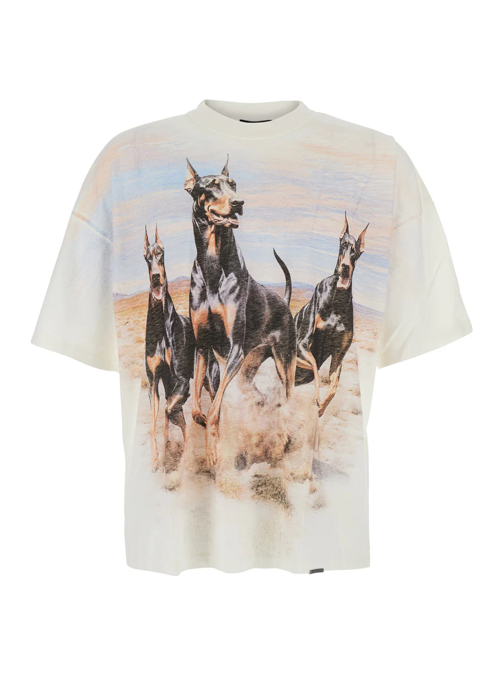 Represent White T-Shirt with Wester Dobermans Print on the Front in Cotton and Hemp for Men Tshirts Polo Shirts