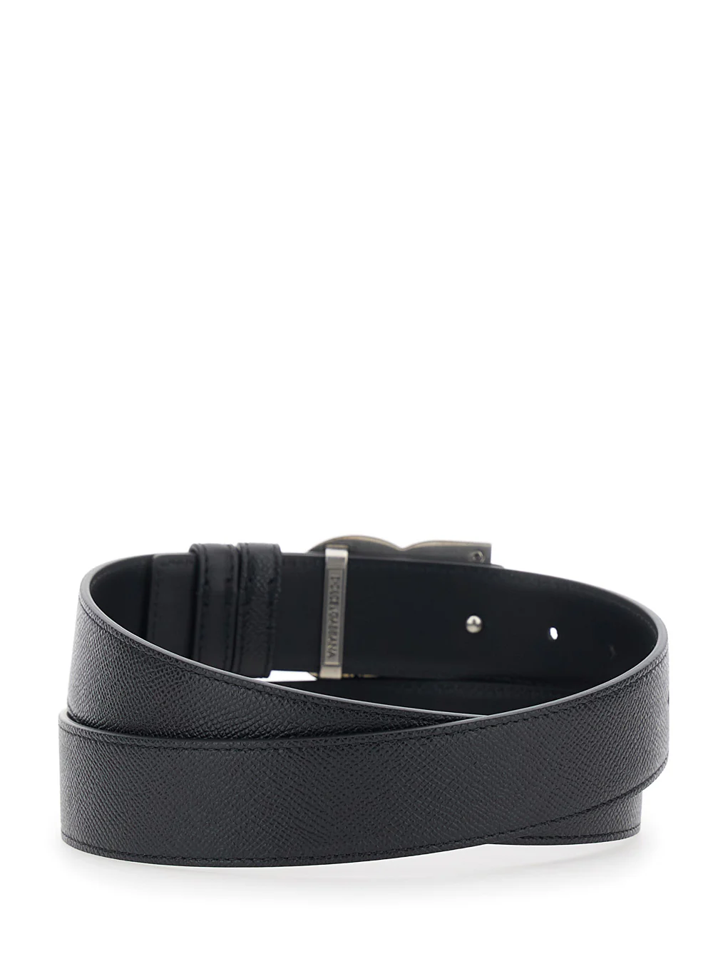 Dolce & Gabbana Black Belt with Logo Plate on the Front in Leather for Men Calf