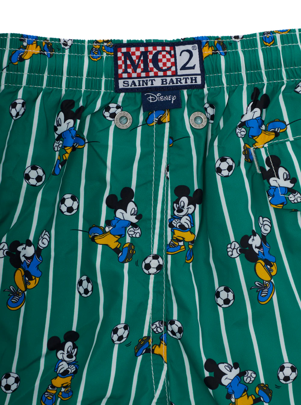 Mc2 Saint Barth Kids Jean Lighting - Mickey Goal Doucle Stripes Green Tech Fabric Swimwear For Kids Beachwear