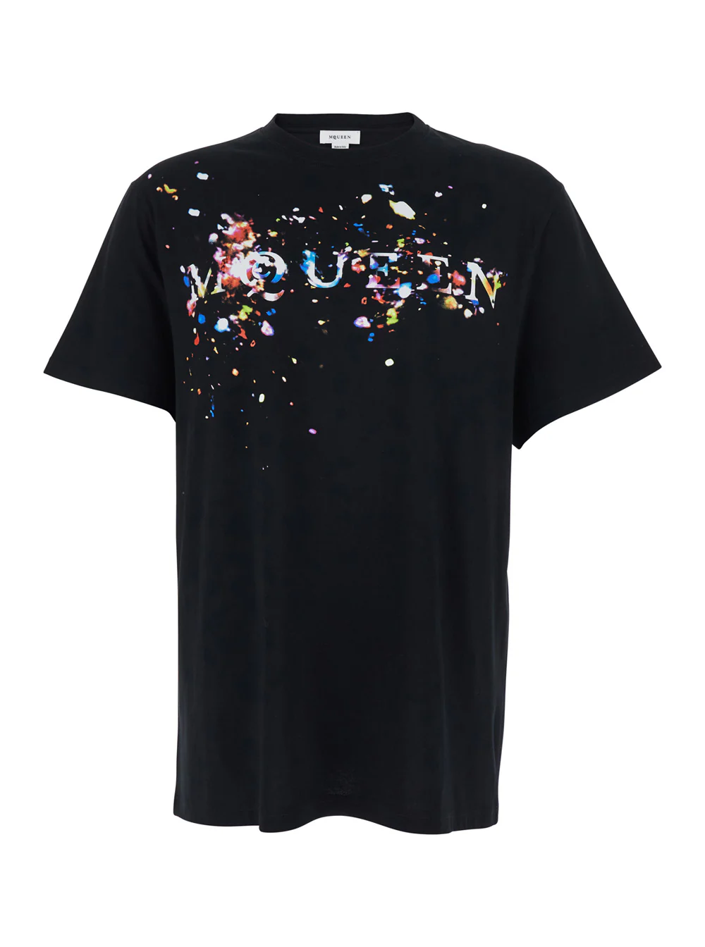 Alexander McQueen Mens Black Cotton Crew Neck T-Shirt with Front Print Tshirts And Polo Shirts