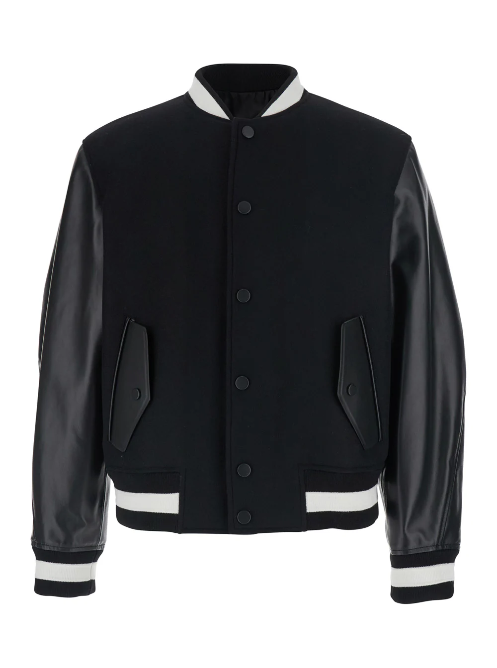 Givenchy Black Jacket With Bi-Details And Patch On The Back Leather Fabric For Men Wool