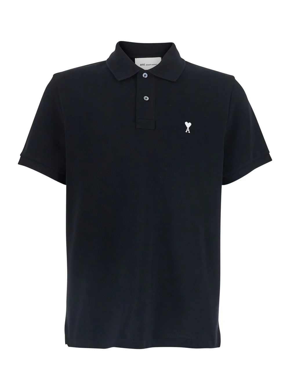 AMI Paris Polo Shirt With Ami De Coeur Logo Embroidered On The Front Black Cotton For Men Tshirts And