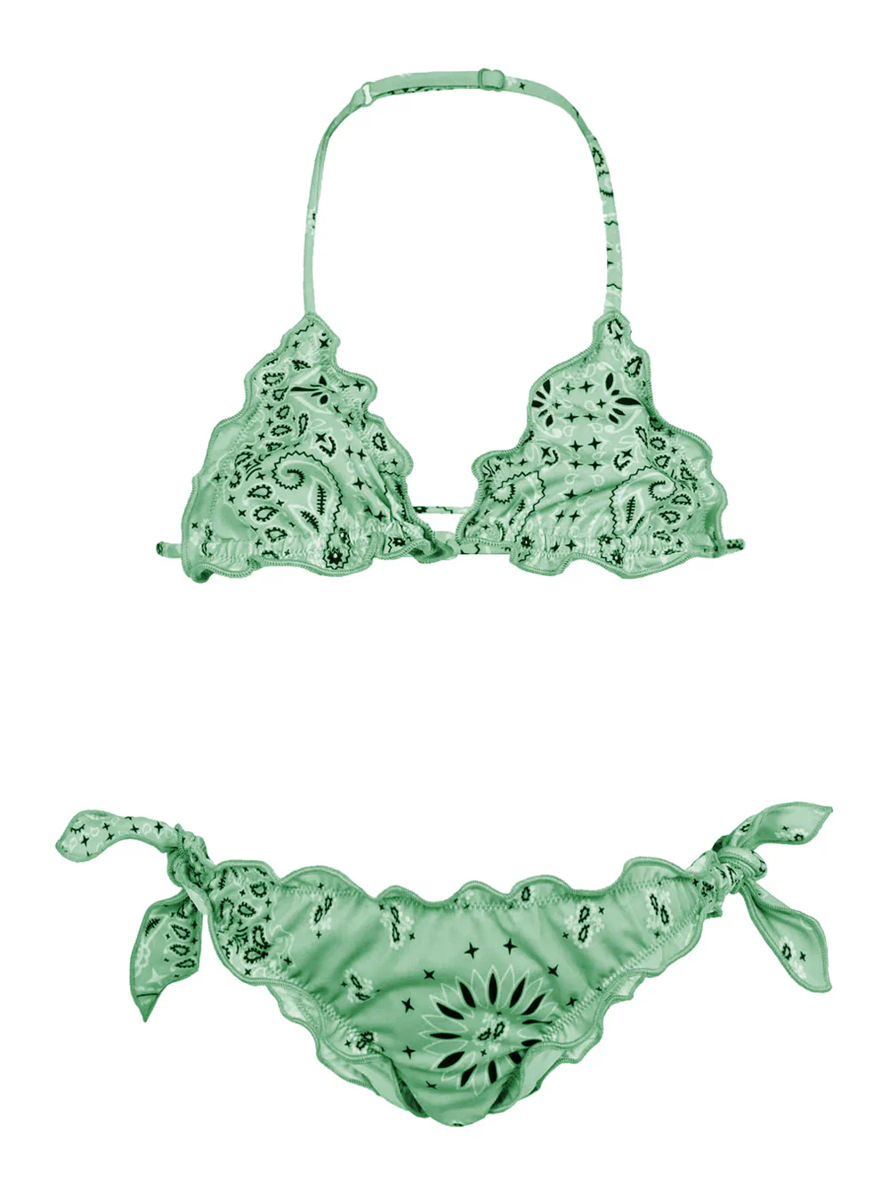 Mc2 Saint Barth Kids CRIS - BANDANNA Bikini Green with Pattern Print in Tech Fabric Beachwear