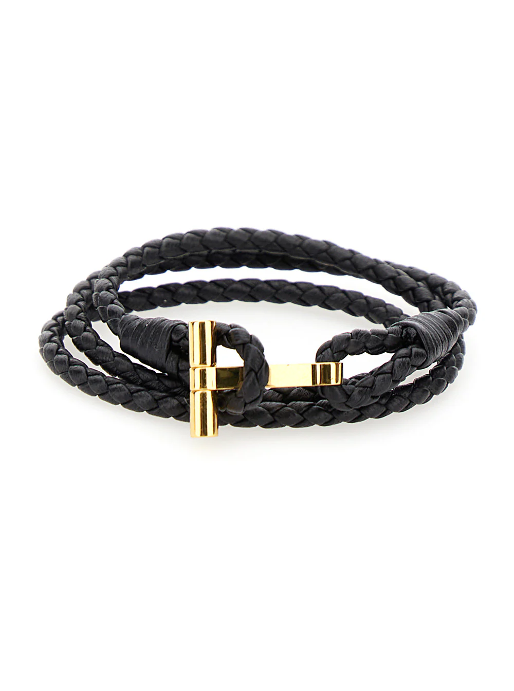 Tom Ford Black Bracelet With T Detail Woven Leather For Men