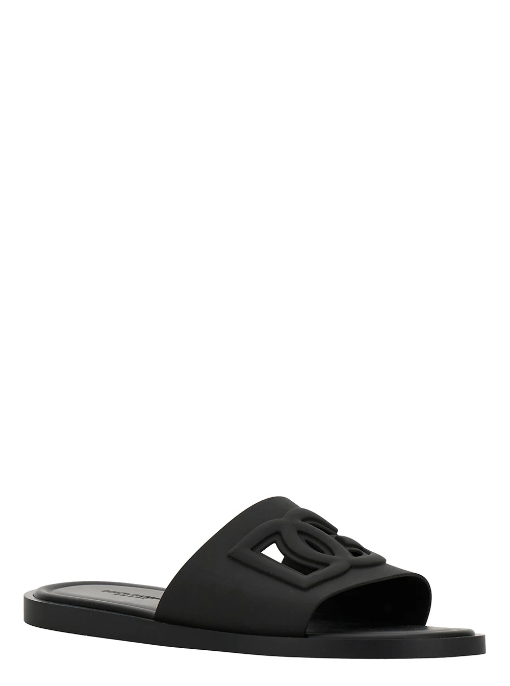 Dolce & Gabbana Black Rubber Logo Detail Slip-On Sandals For Men Thermoplastic Polyurethane Flat Shoes