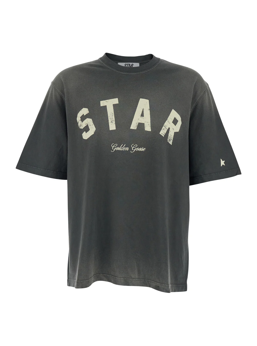 Golden Goose Mens Gray Cotton Crew Neck T-Shirt with Front Print Grey Tshirts And Polo Shirts