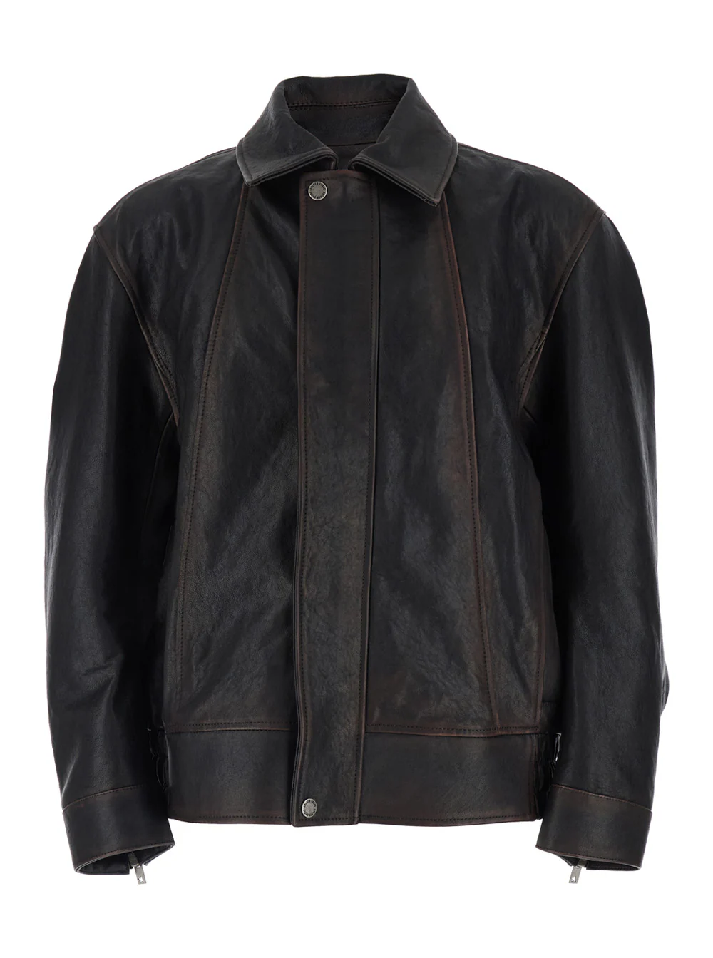 Golden Goose Brown Jacket with Classic Collar and Aged Effect in Leather for Men Ovine Outerwear