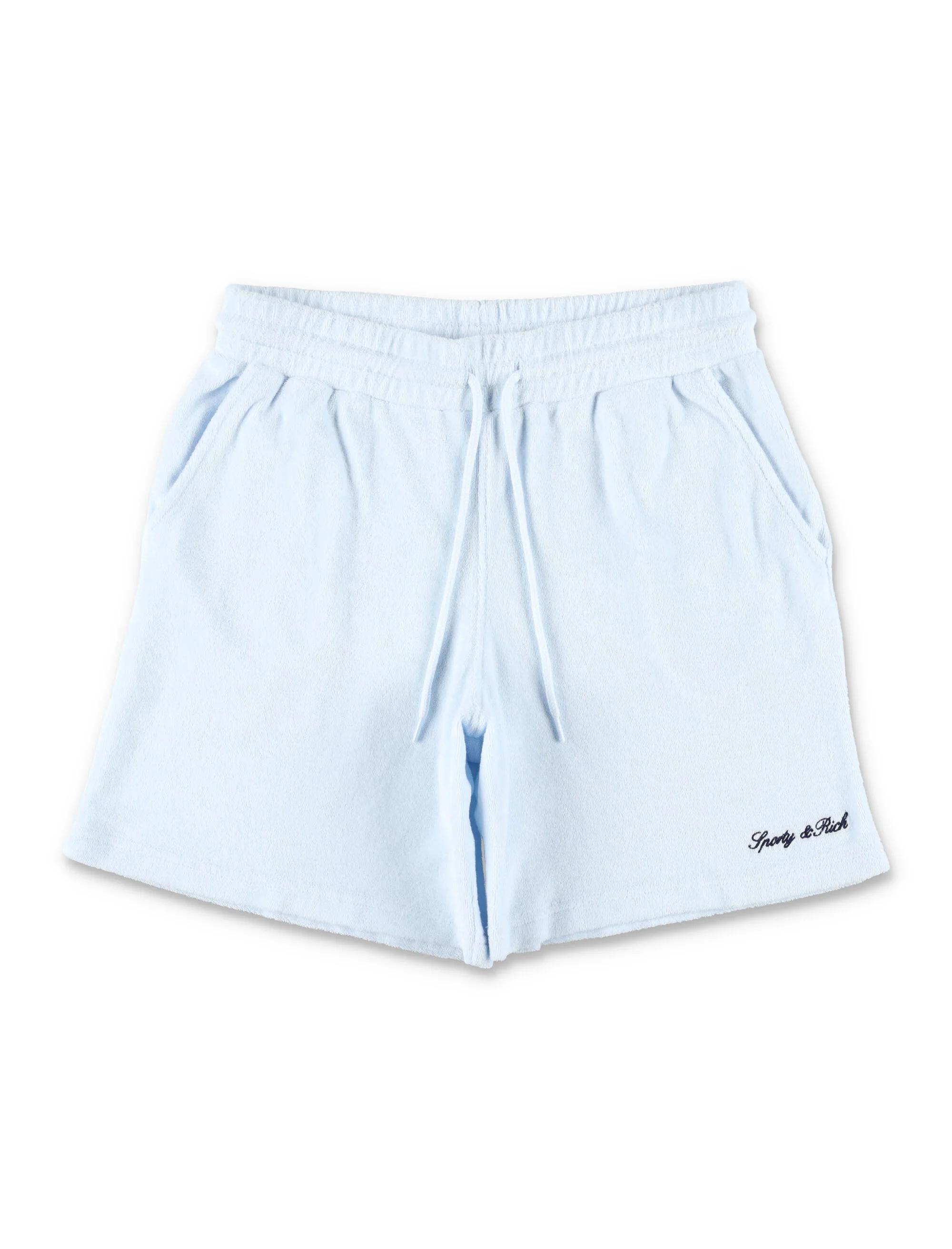 Sporty & Rich Logo Terry Kids Shorts Light Blue Cotton