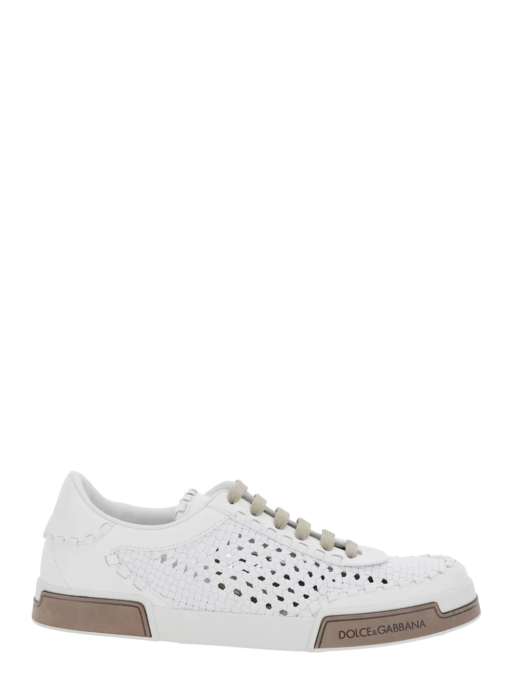 Dolce & Gabbana PortofinoWhite Sneakers with Mesh Inserts and Embossed Logo on the Side in Leather Man White Goat Calf