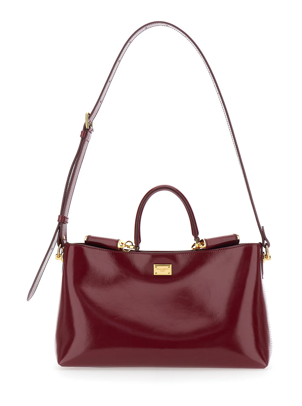 Dolce & Gabbana Handbag Vittoria with Adjustable Shoulder Strap and Logo Plate on Front in Bordeaux Leather for Women Calf Hand Bags