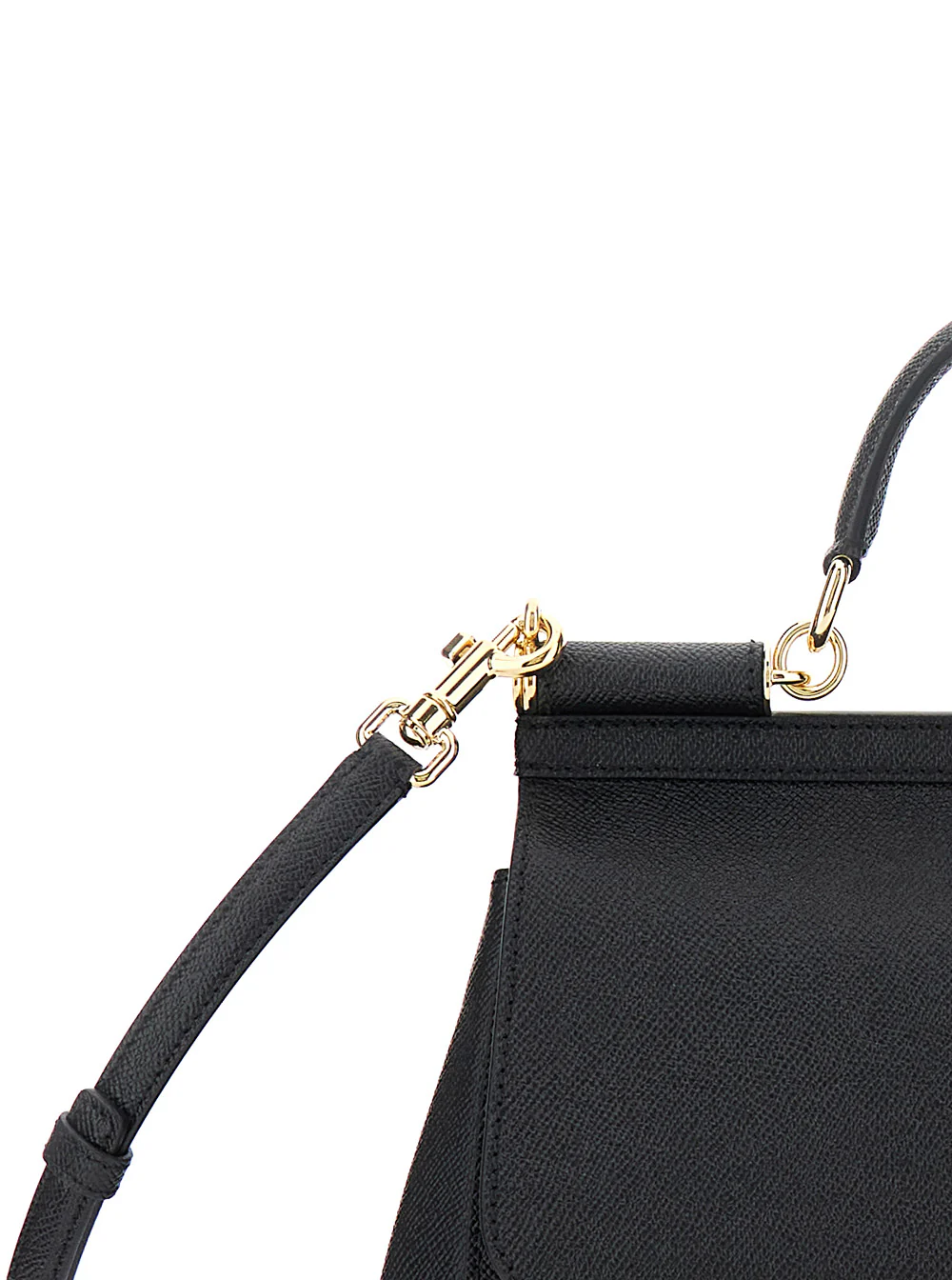 Dolce & Gabbana Handbag Sicily Medium With Logo Plate On Front Grained Black Leather Woman Cotton Calf Hand Bags