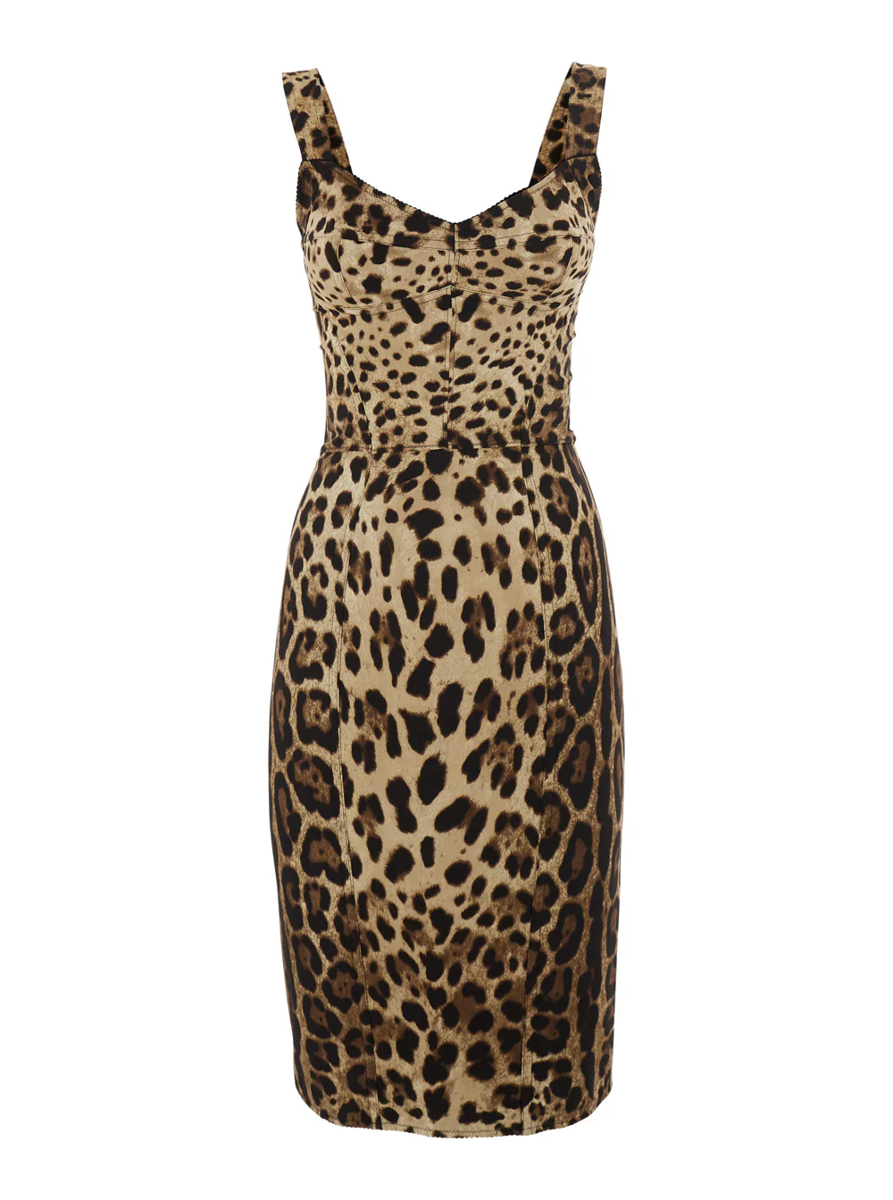 Dolce & Gabbana Brown Midi Dress With Heart Neckline And Leopard Motif On The Front Stretch Silk Blend For Women