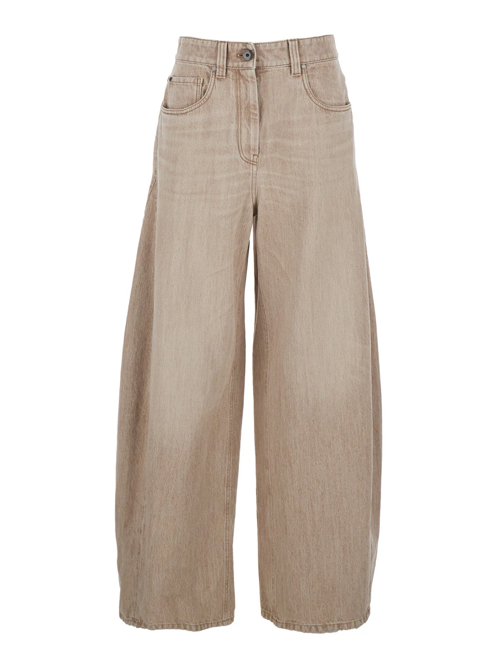 Brunello Cucinelli Beige Denim Five-Pocket Design Jeans with Logo Patch on the Back for Women Cotton